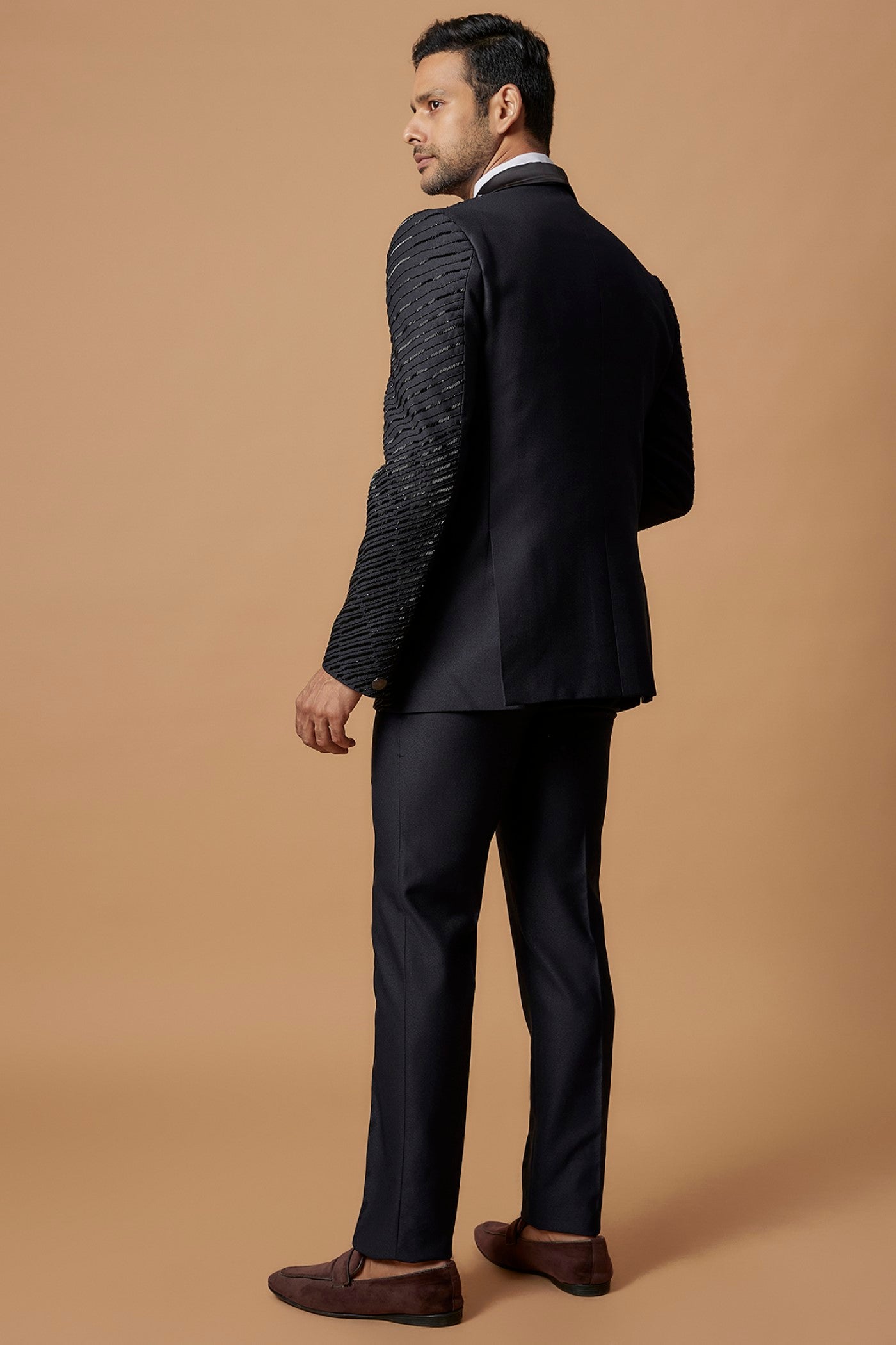 Black Imported Suiting Fabric Embroidered Tuxedo Set
