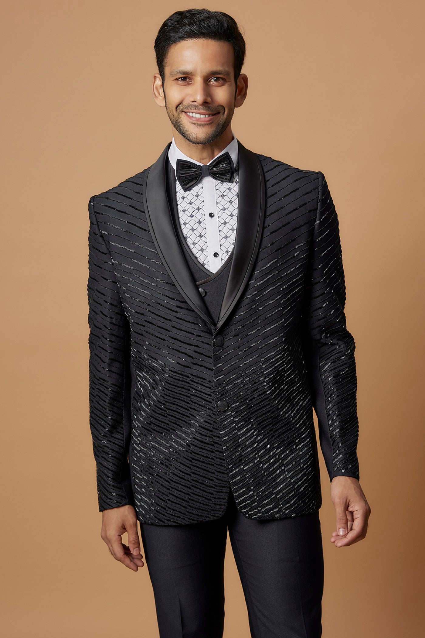 Black Imported Suiting Fabric Embroidered Tuxedo Set