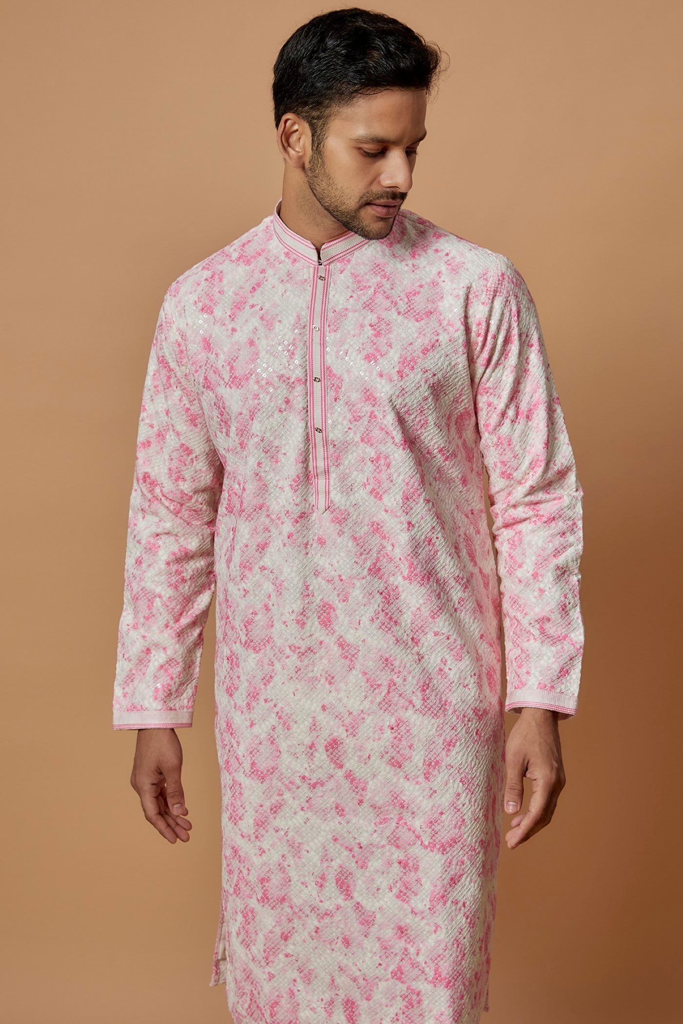 Pink Chikankari Printed Kurta Set