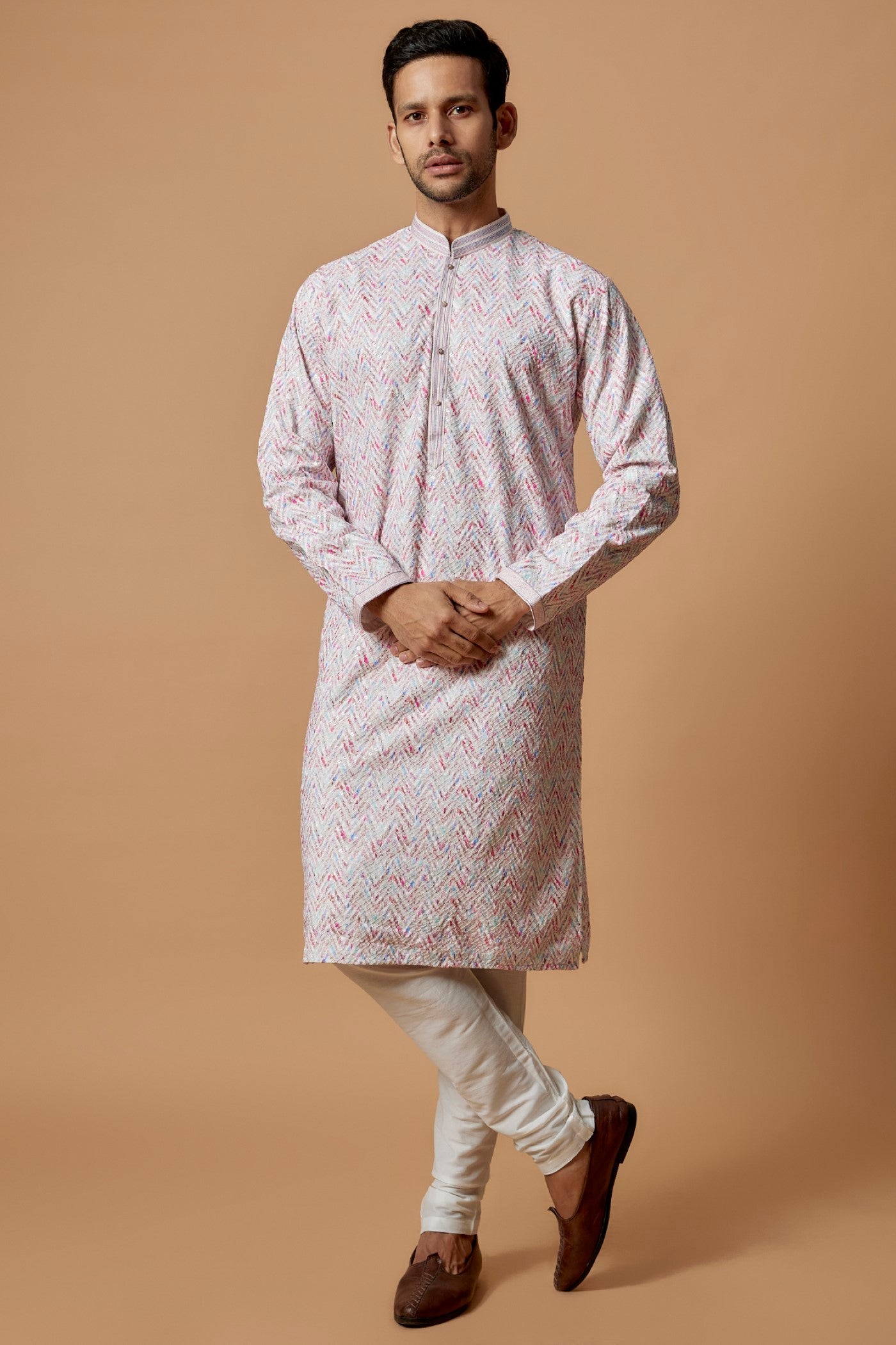 Pink Silk Lucknowi Kurta Set