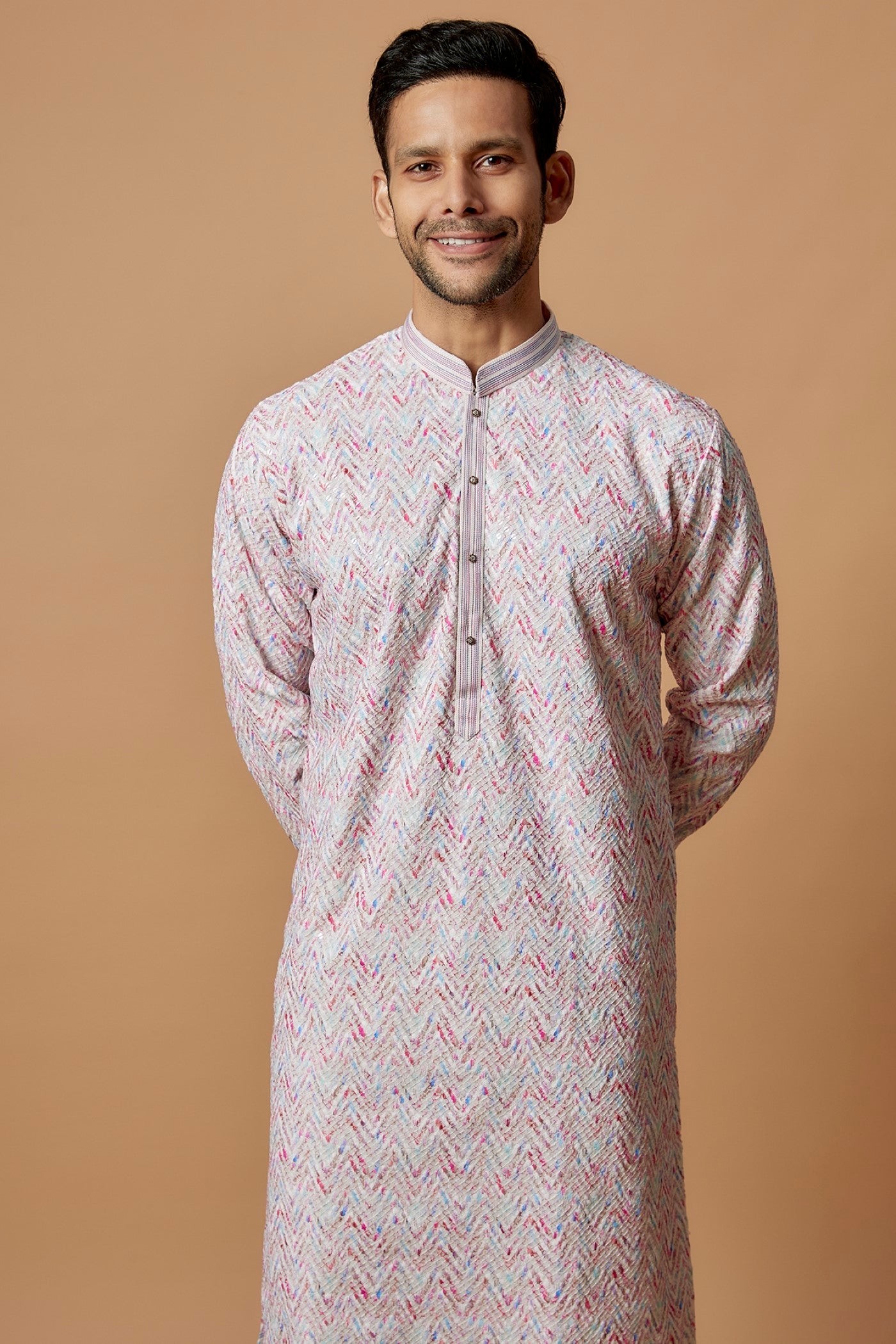 Pink Silk Lucknowi Kurta Set