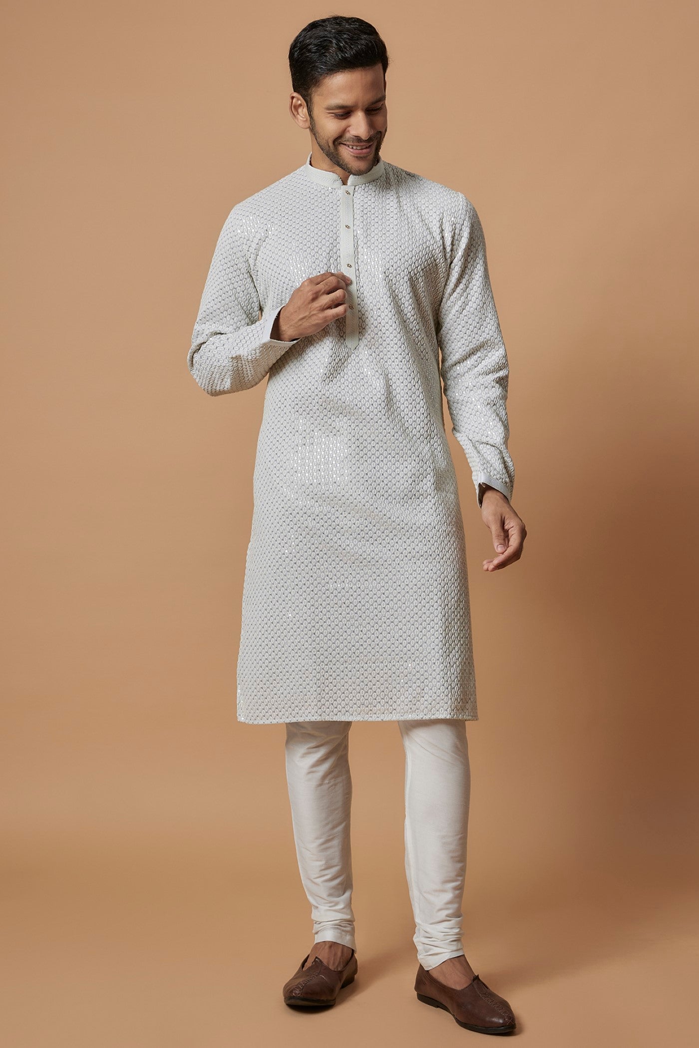 Sky Blue Silk Lucknowi Kurta Set