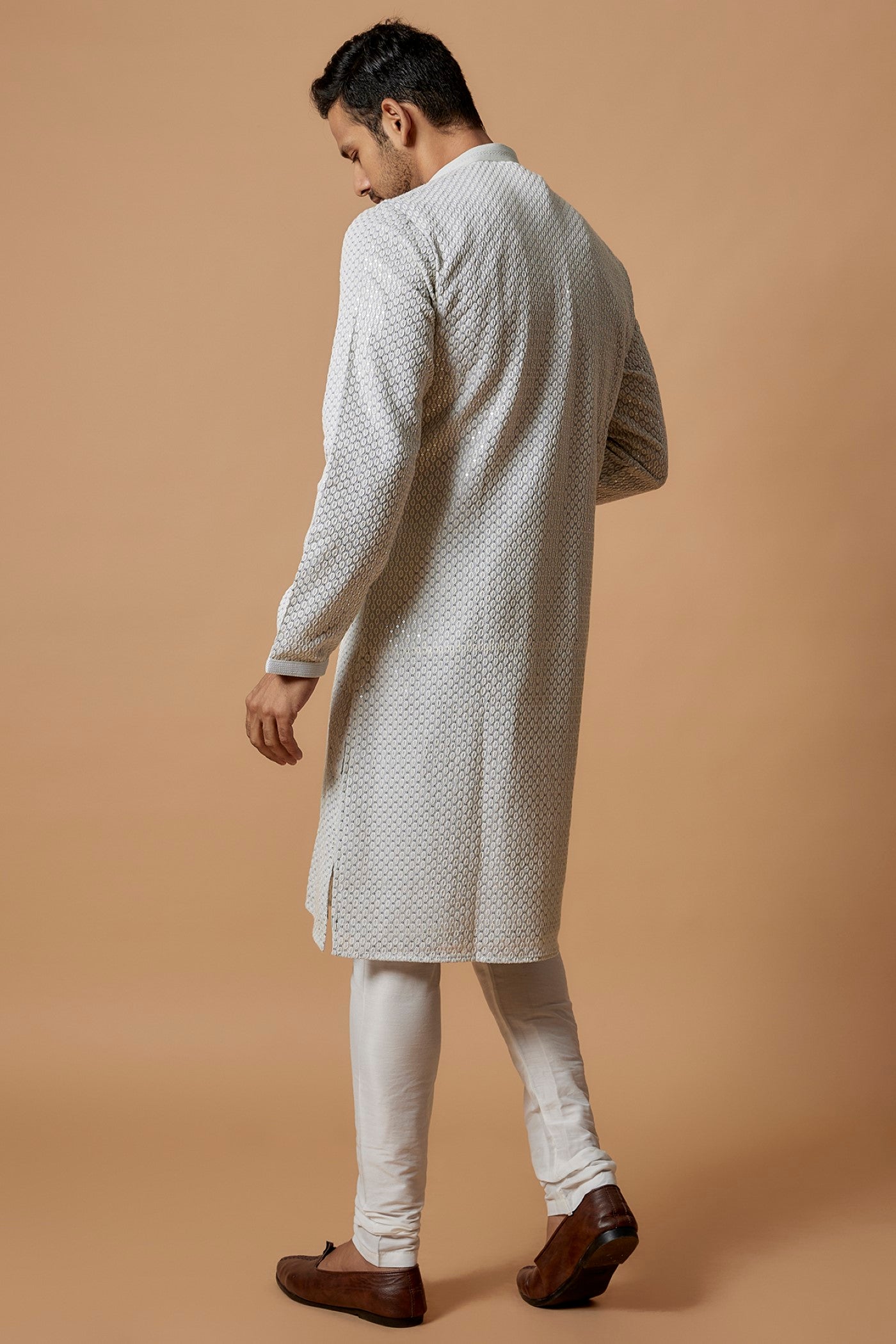 Sky Blue Silk Lucknowi Kurta Set