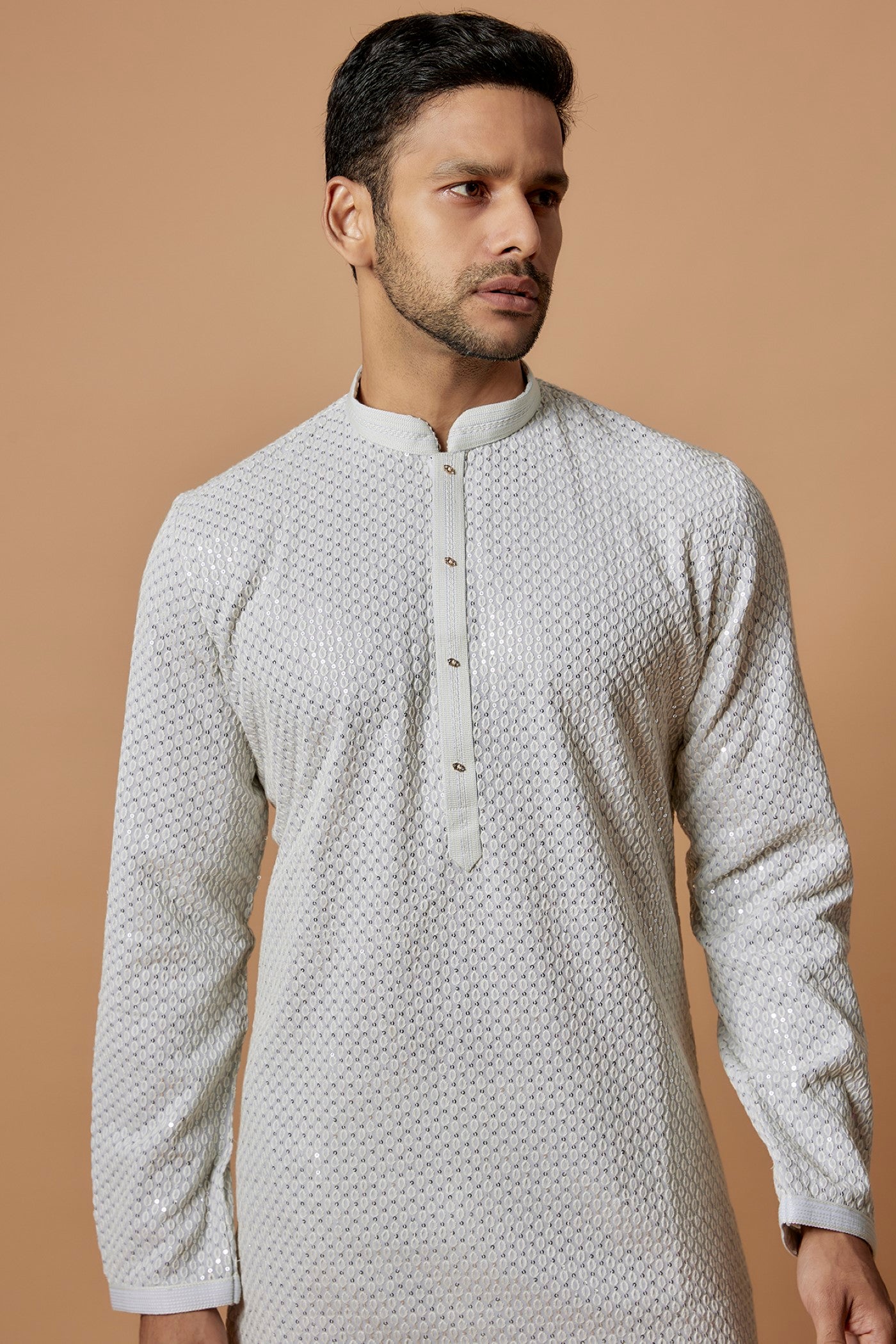 Sky Blue Silk Lucknowi Kurta Set