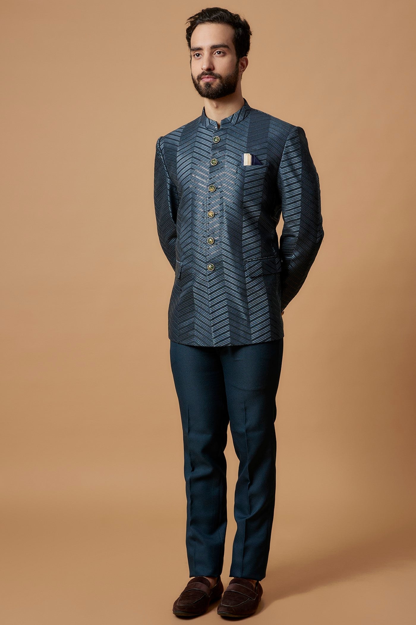 Grey Silk Embroidered Jodhpuri Set