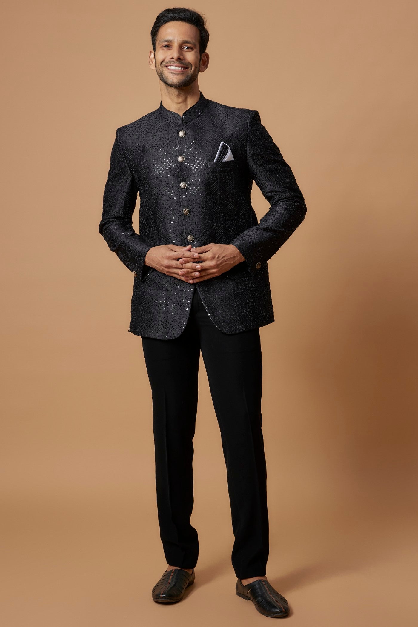 Black Silk Embroidered Jodhpuri Set