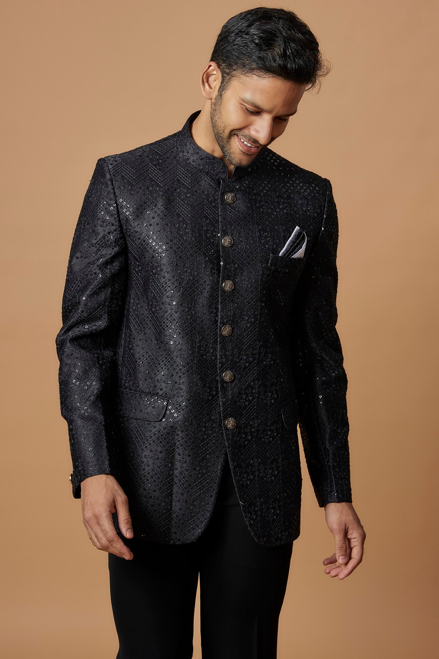 Black Silk Embroidered Jodhpuri Set
