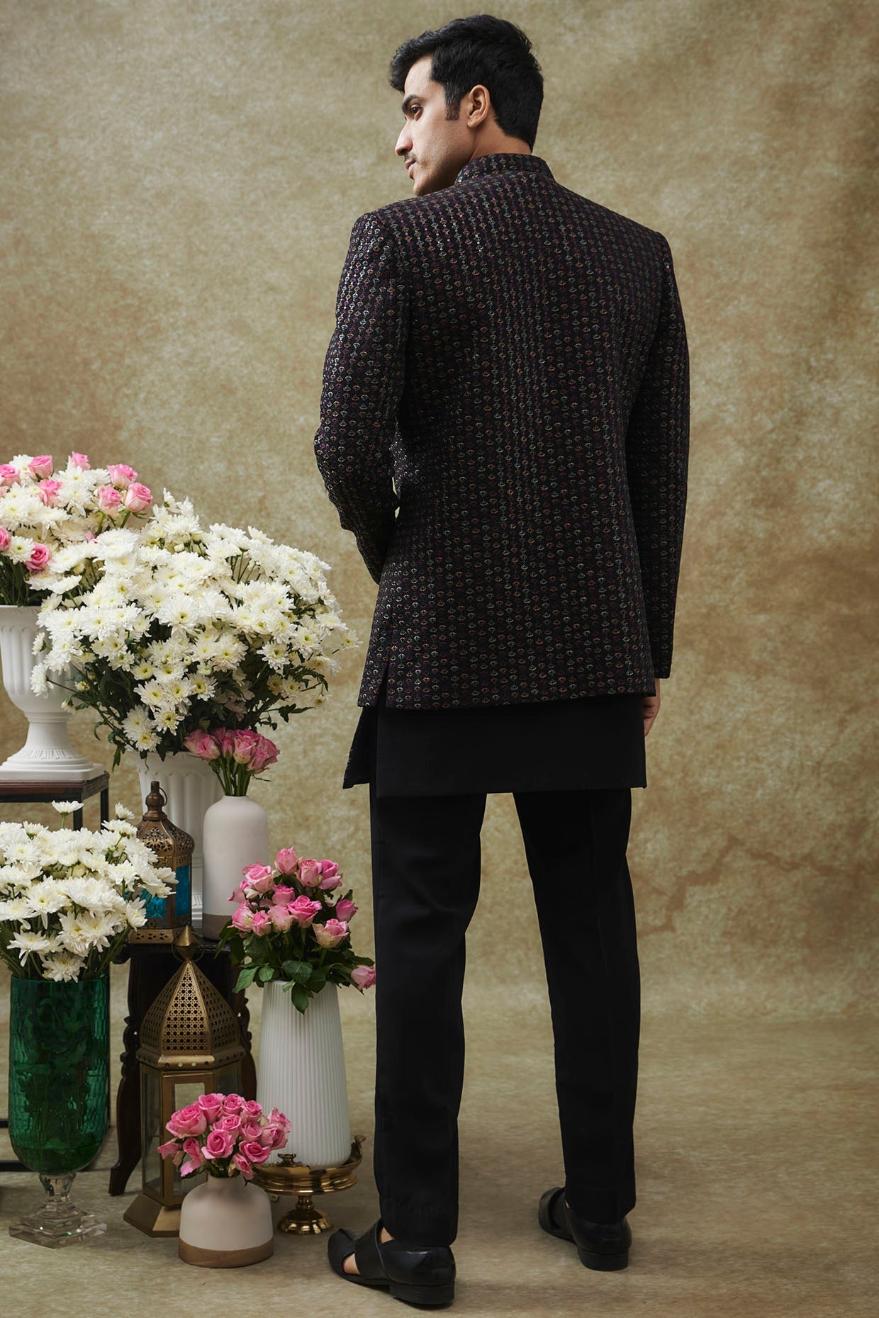 Black Imported Japanese Open Indo western Set