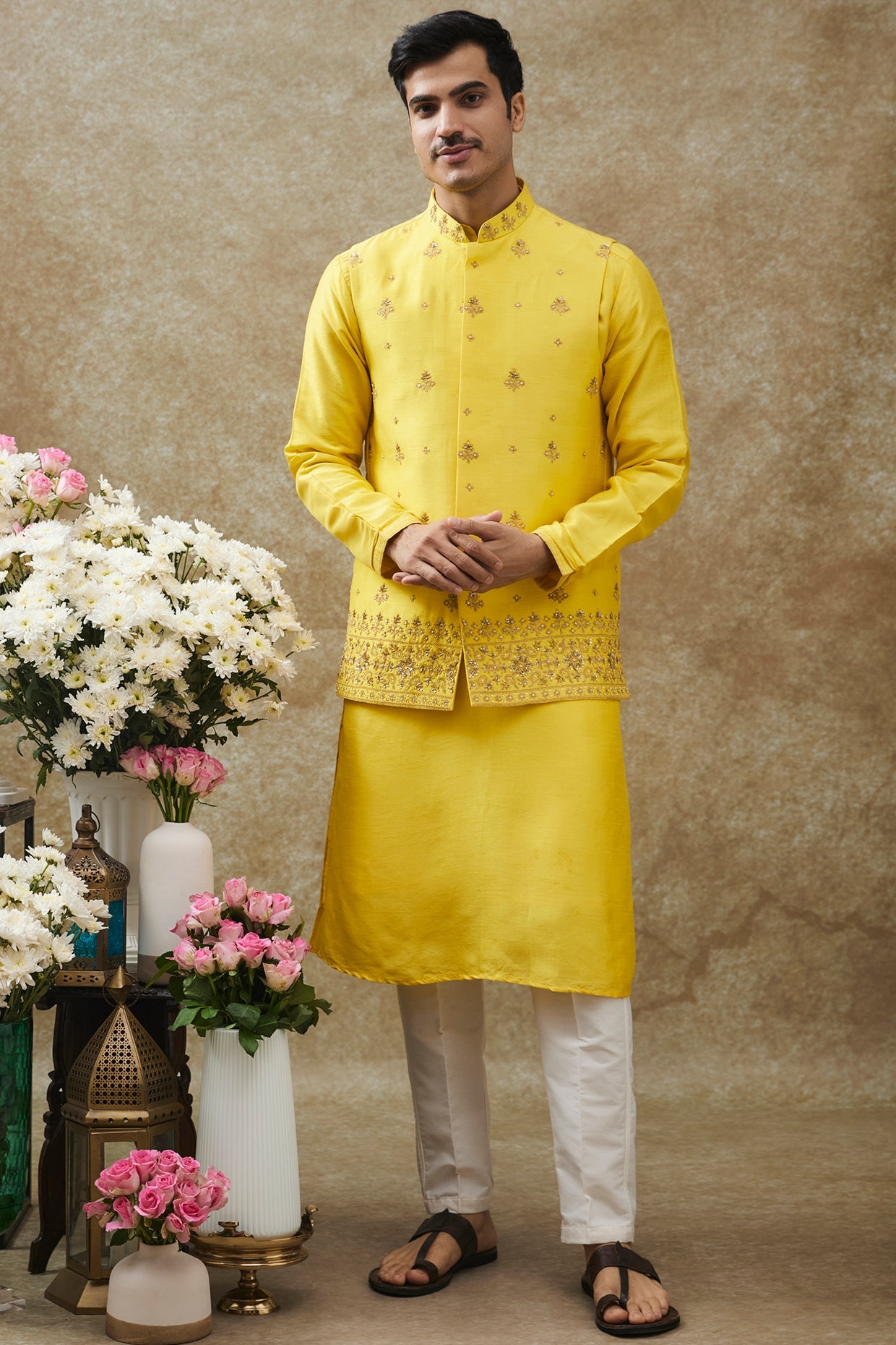 Sunglow Yellow Splendid Silk Kurta Jacket Set