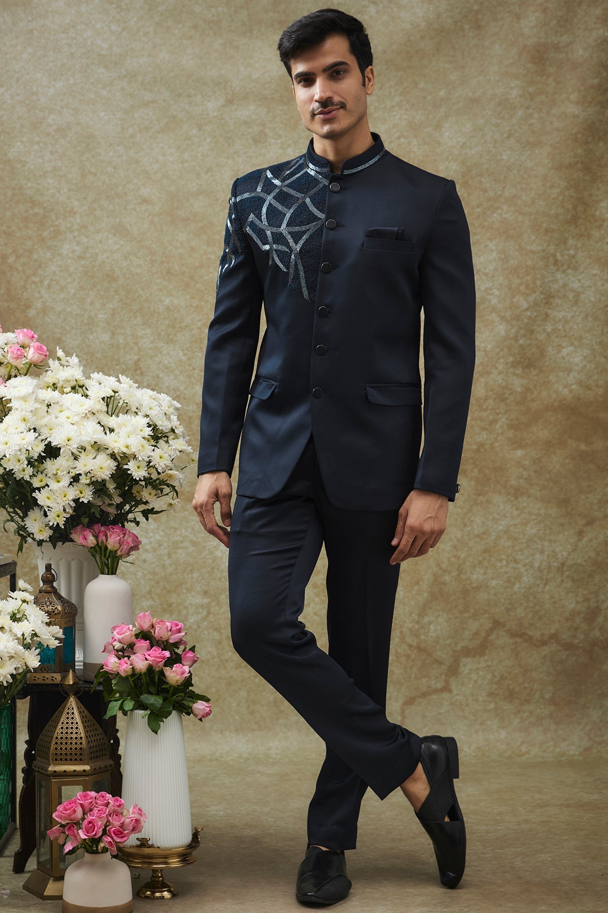 Navy Blue Imported Italian Jodhpuri Set