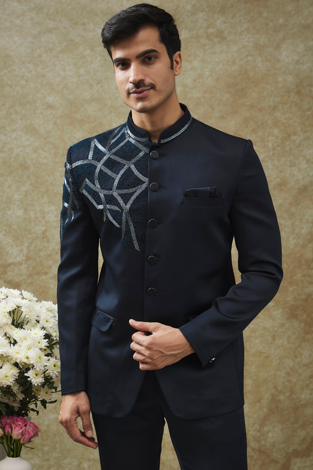 Navy Blue Imported Italian Jodhpuri Set