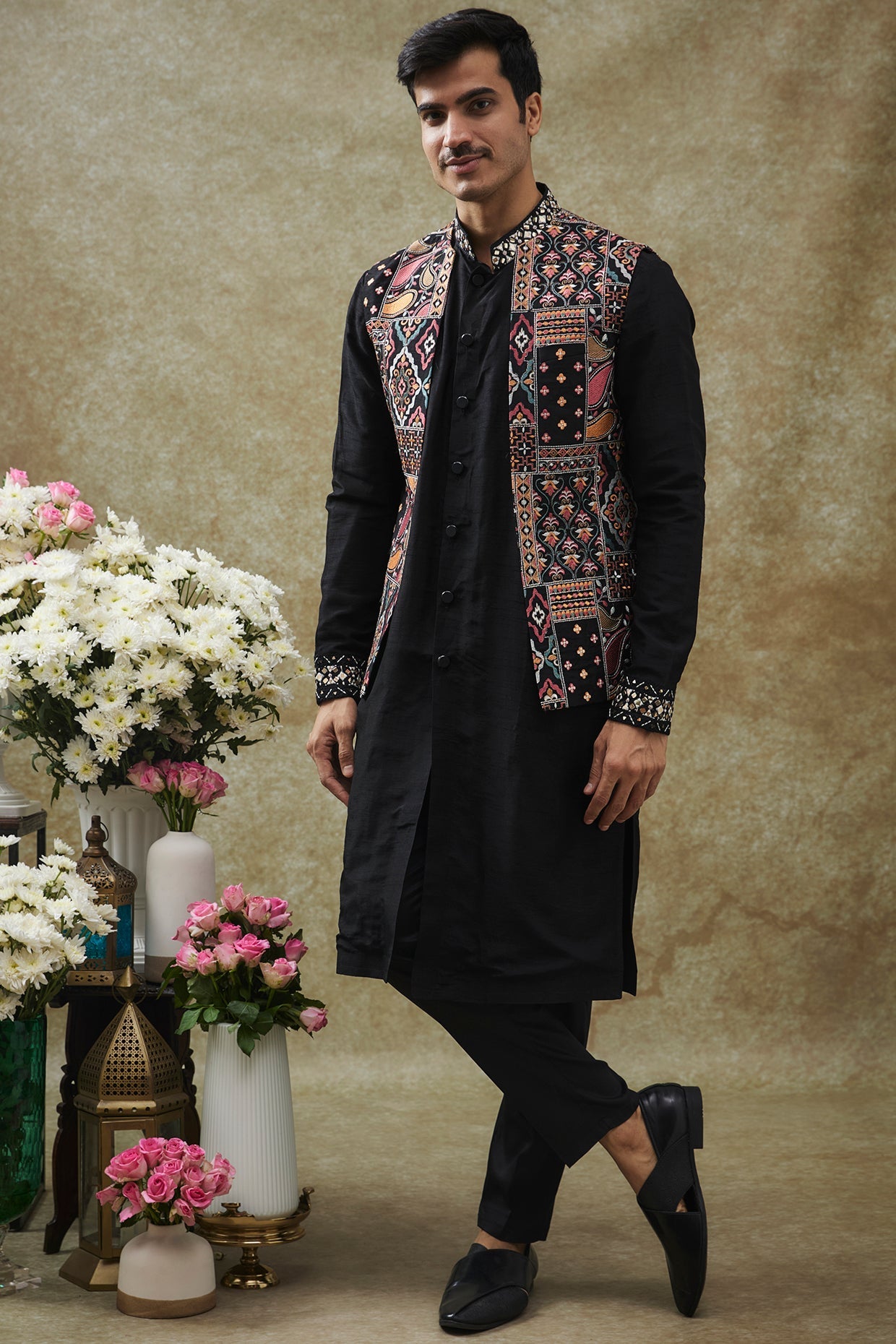 Black Splendid Silk Koti Kurta set