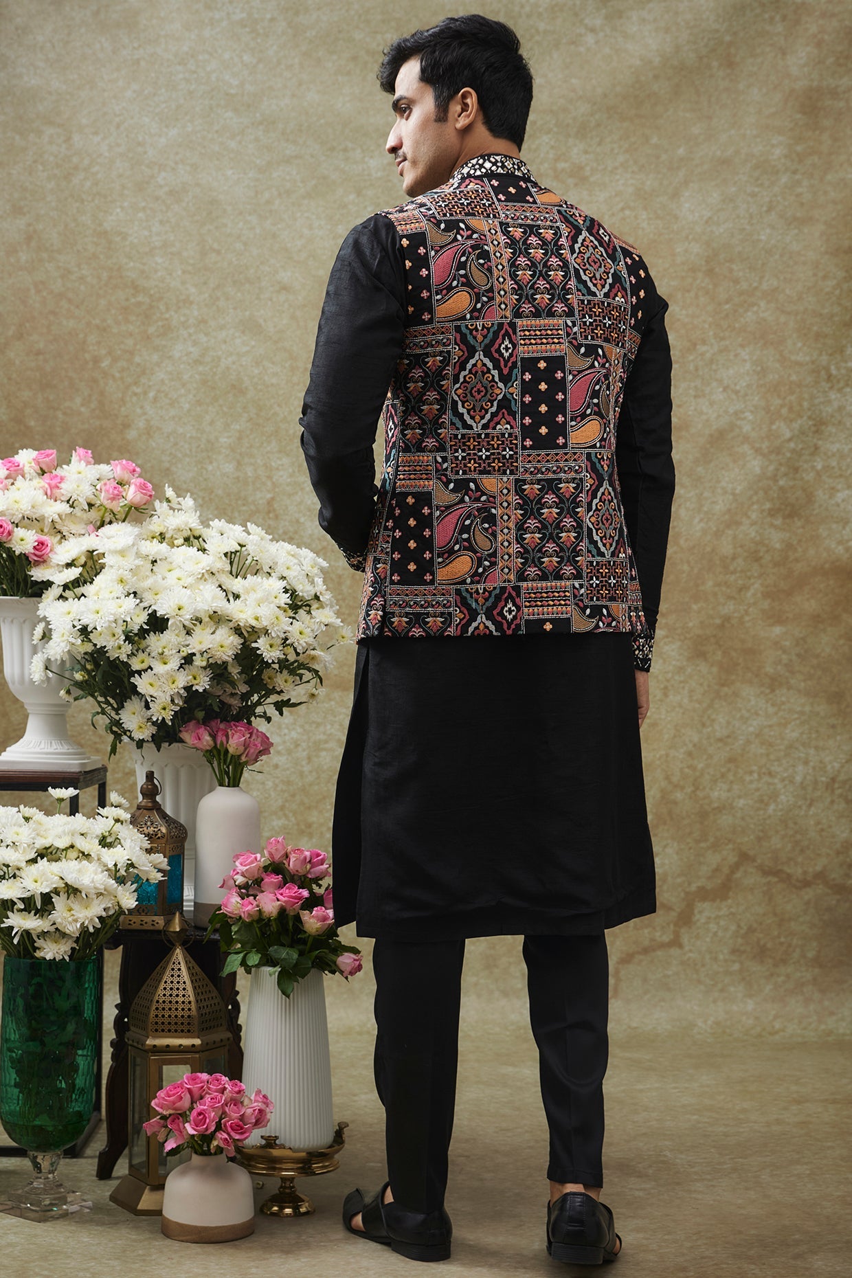 Black Splendid Silk Koti Kurta set