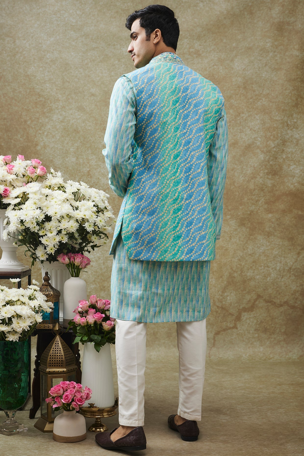 Turquoise Art silk Koti Kurta set