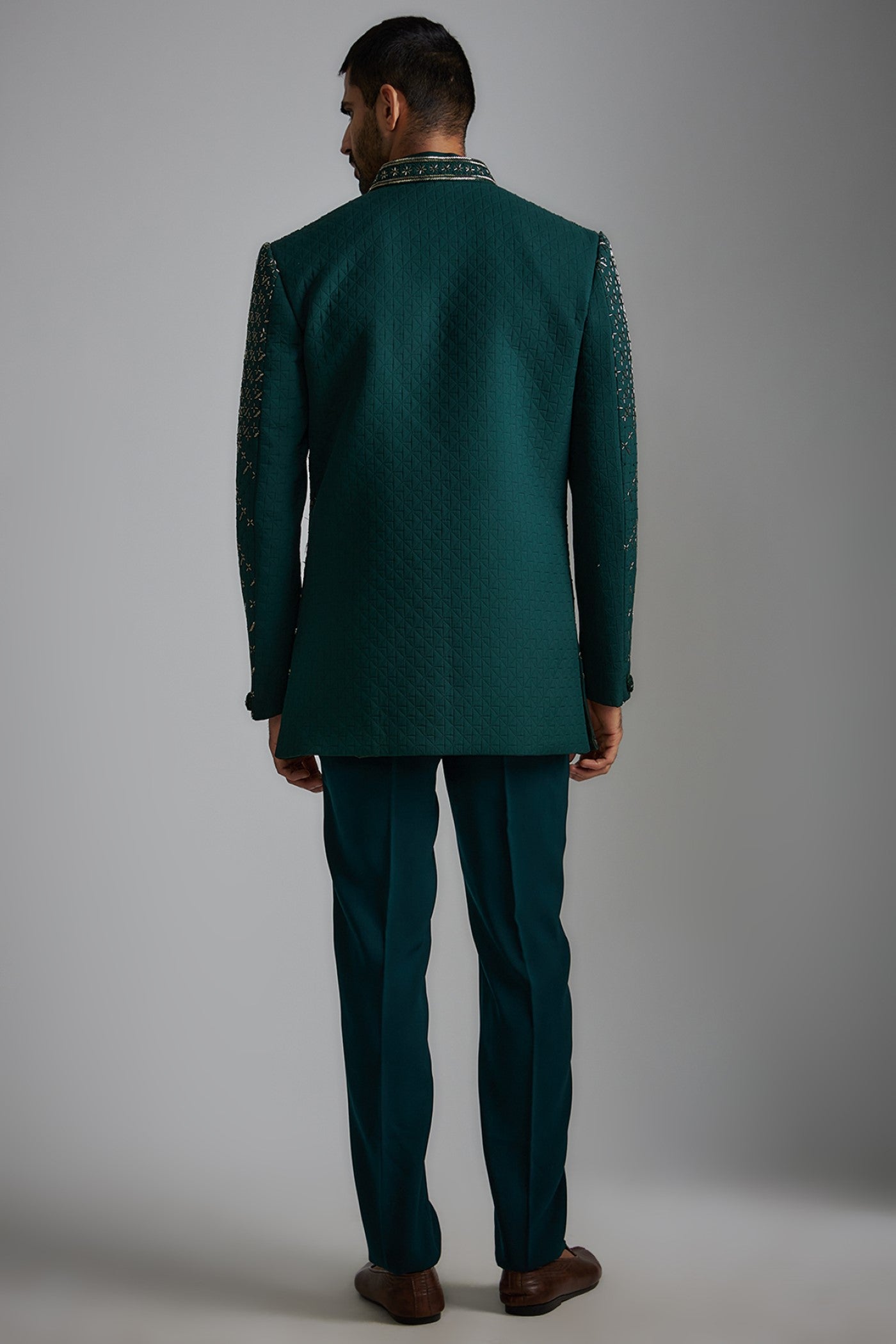 Green Suiting Fabric Indowestern Set