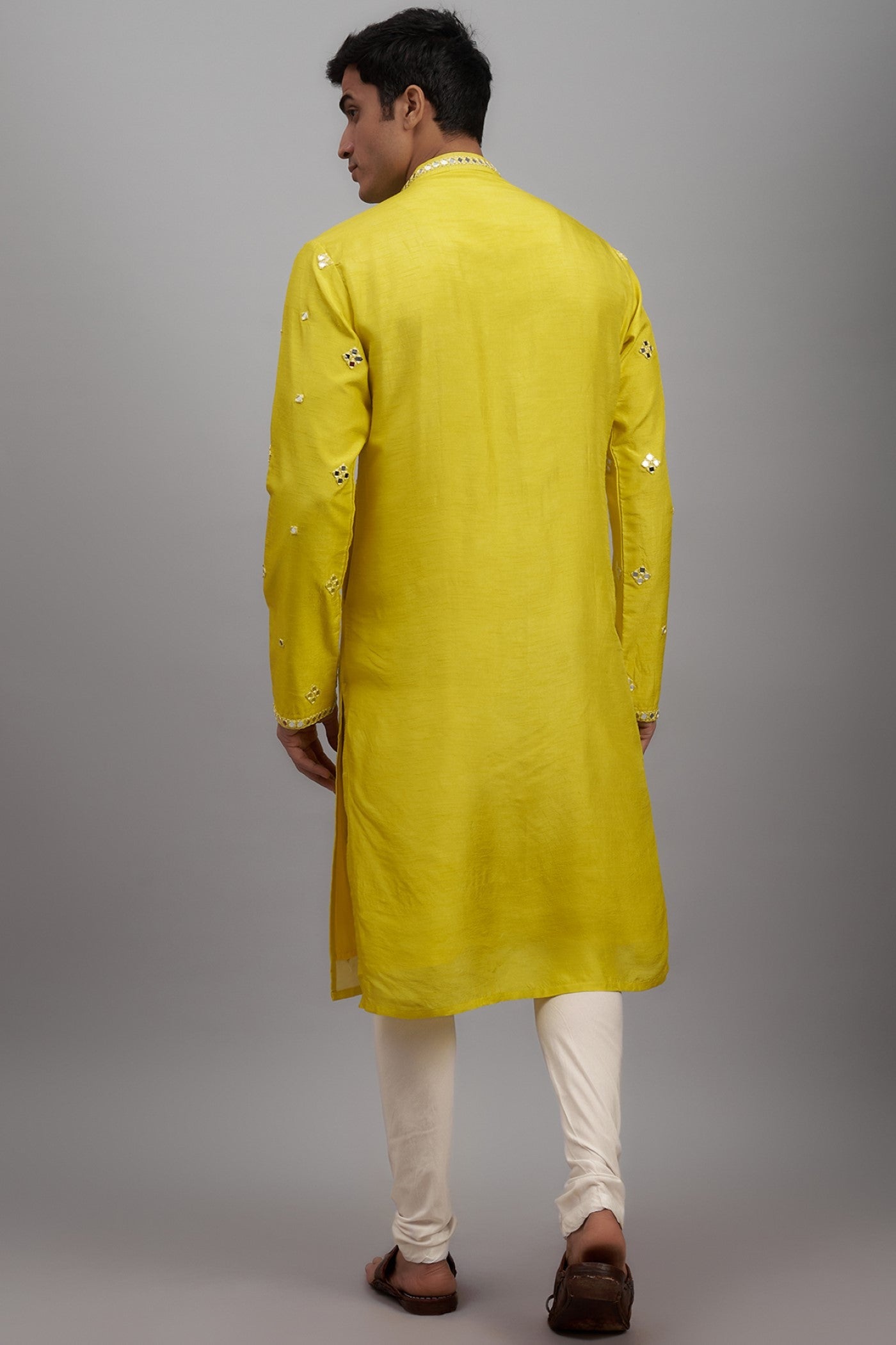 Yellow Silk Embroidered Kurta Set