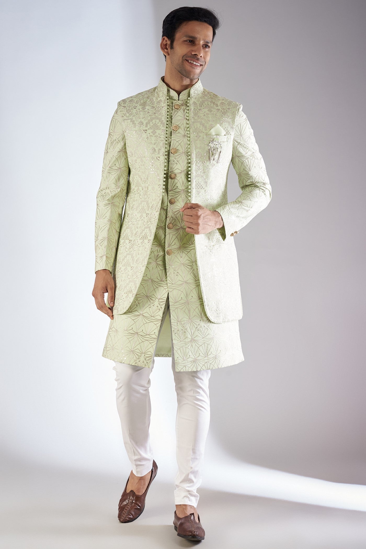 Pista Silk Embroidered Indowestern Set