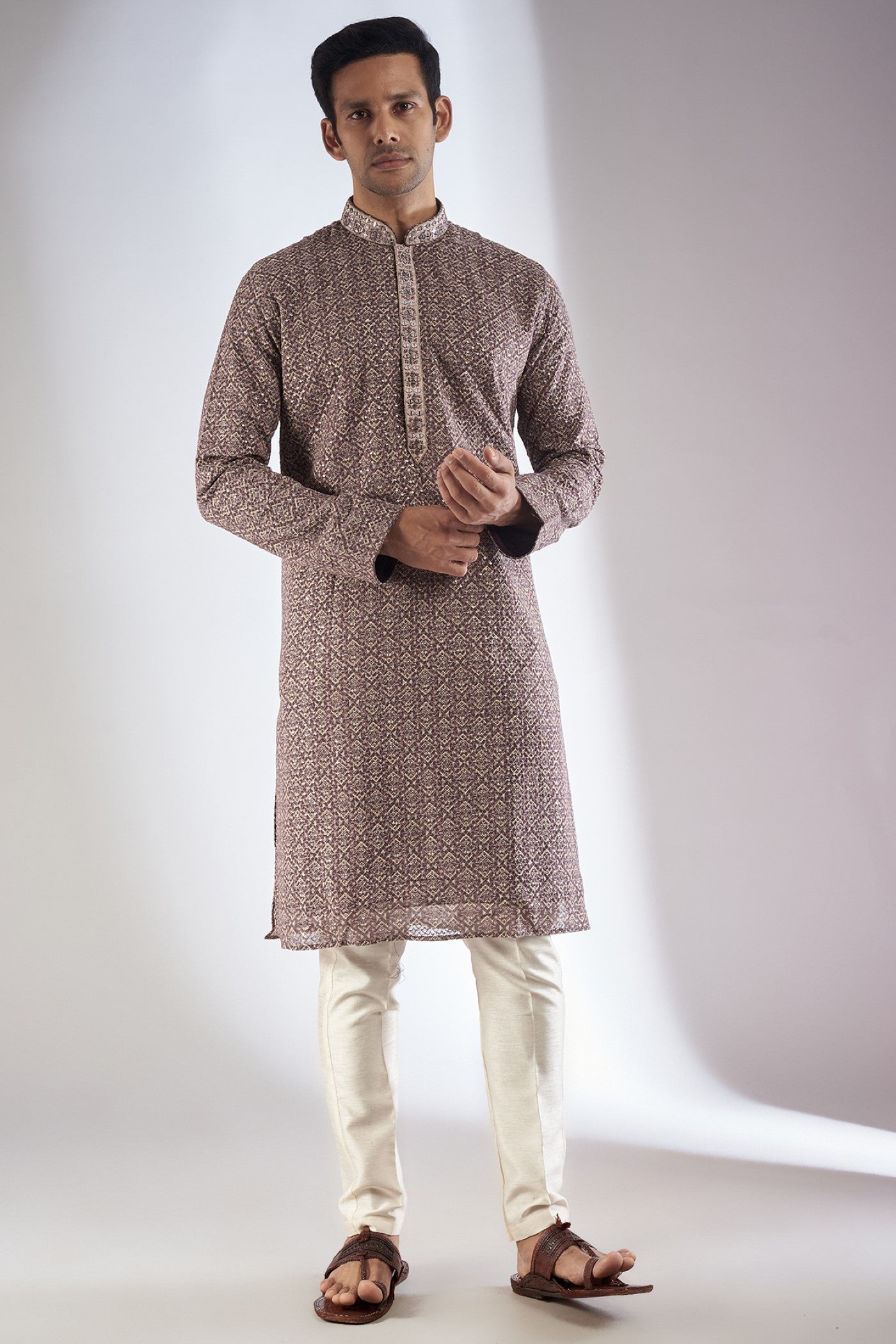 Brown Georgette Embroidered Kurta Set