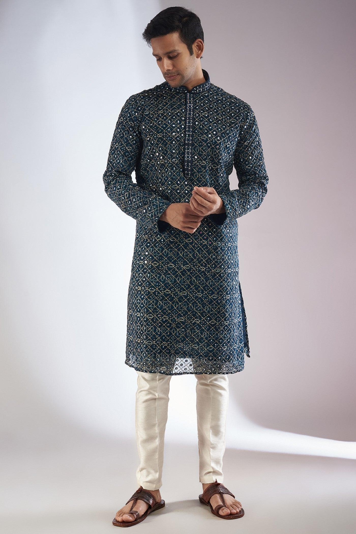 Blue Silk Embroidered Kurta Set