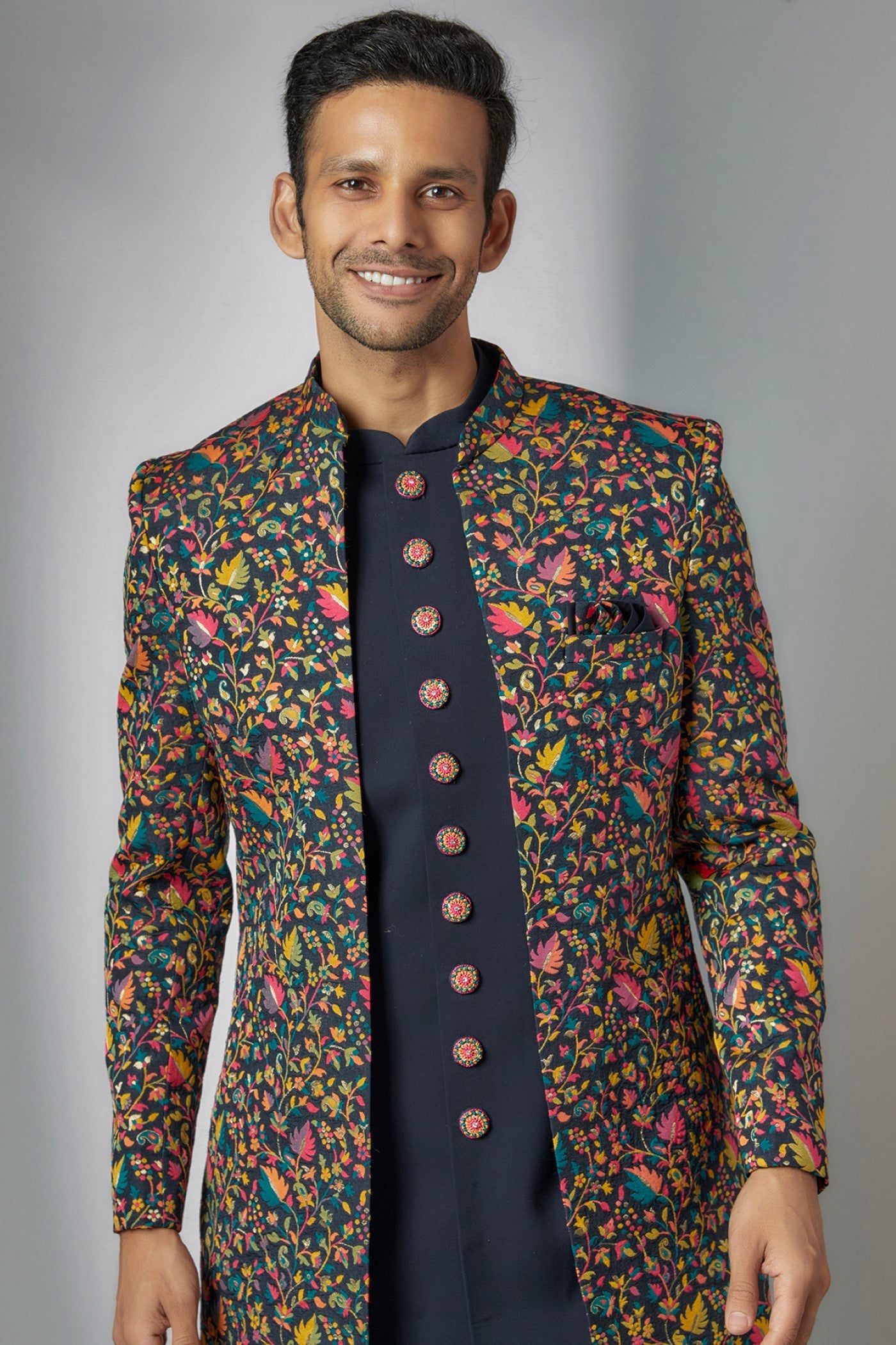 Blue Georgette Embroidered Indowestern Set