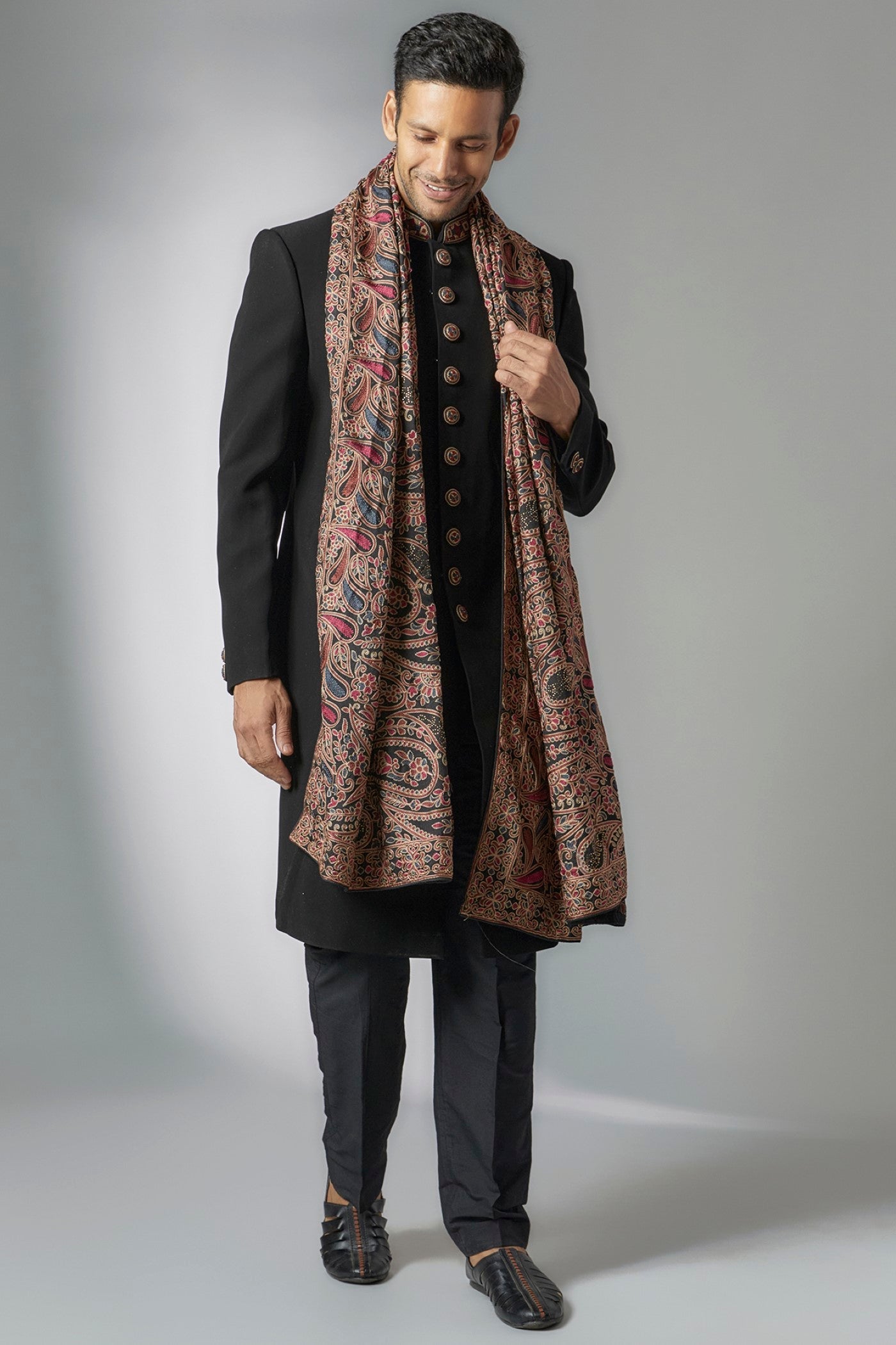 Black Suiting Sherwani Set