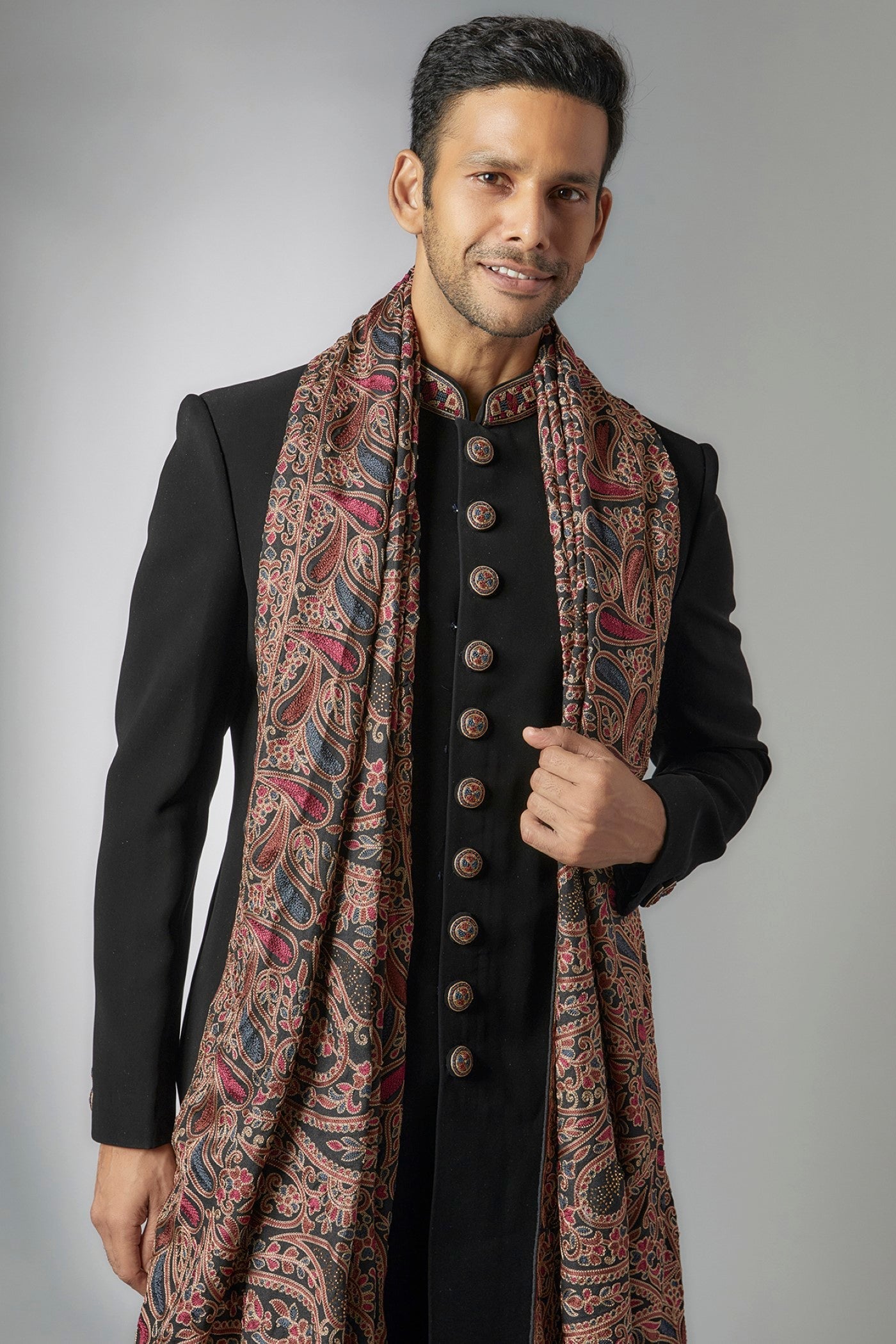 Black Suiting Sherwani Set