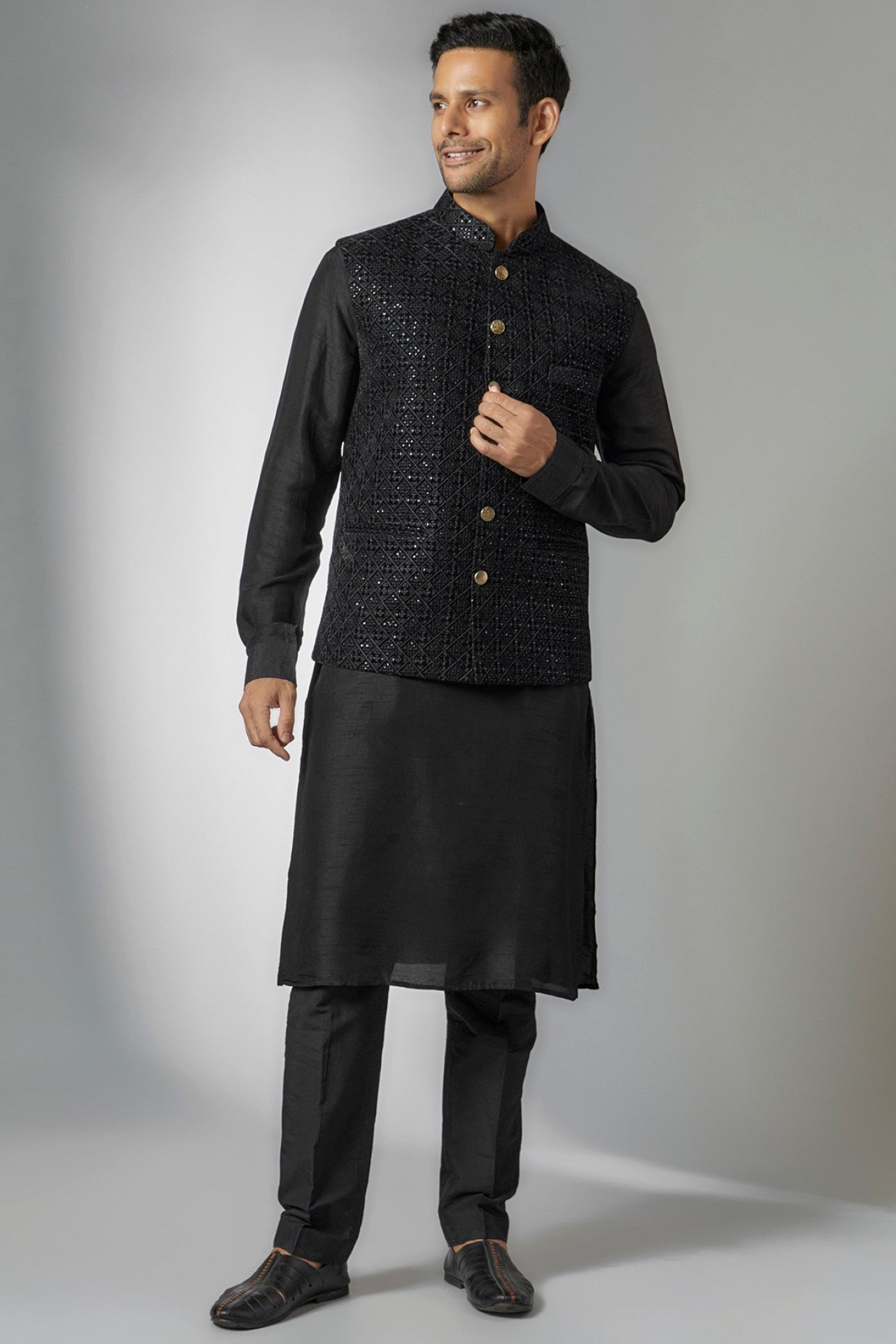 Black Velvet Embroidered Bundi Set