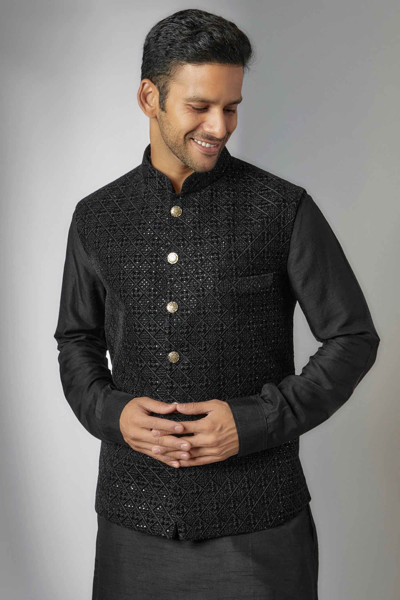 Black Velvet Embroidered Bundi Set