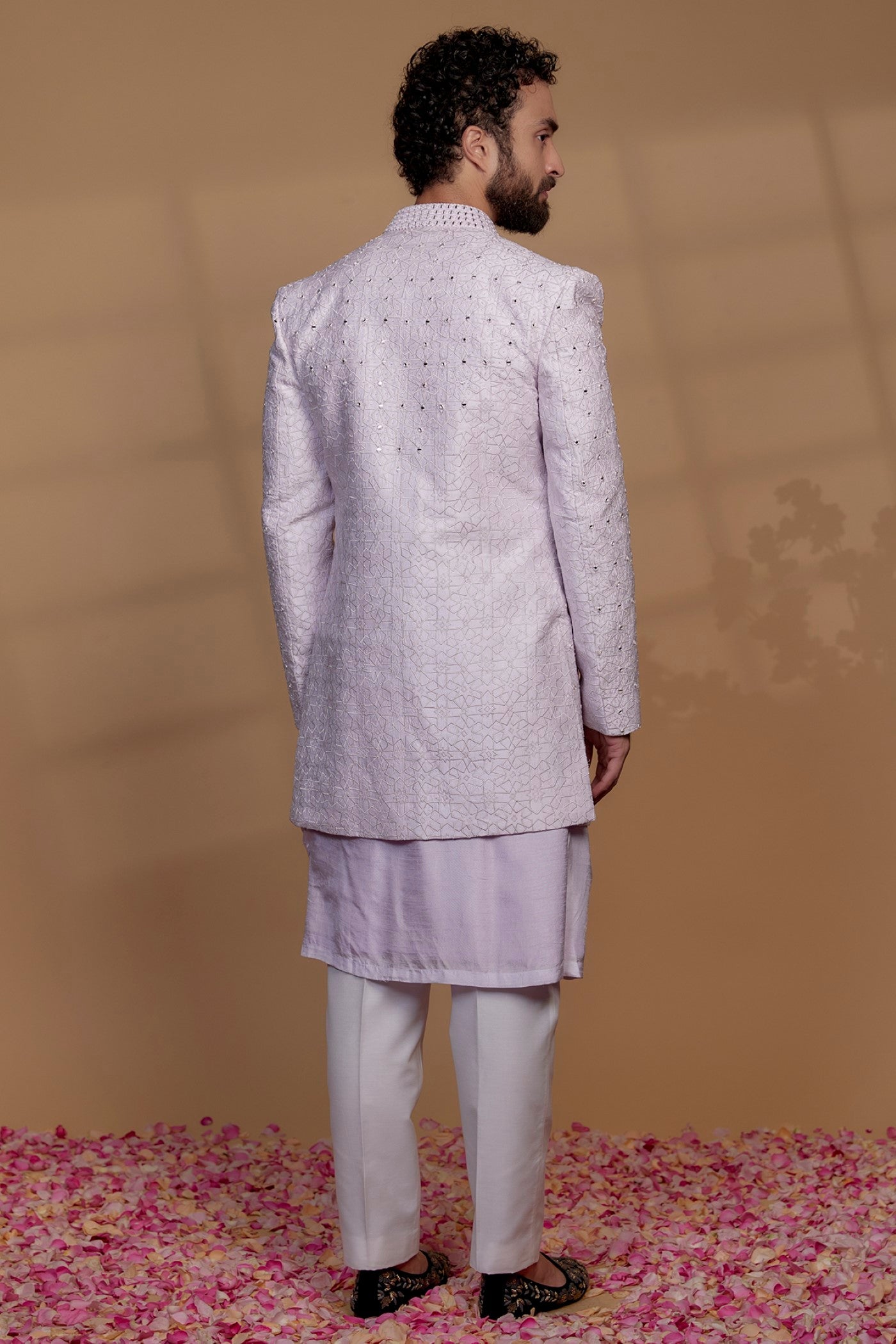 Purple Raw Silk Mirror Embroidered Indowestern Set