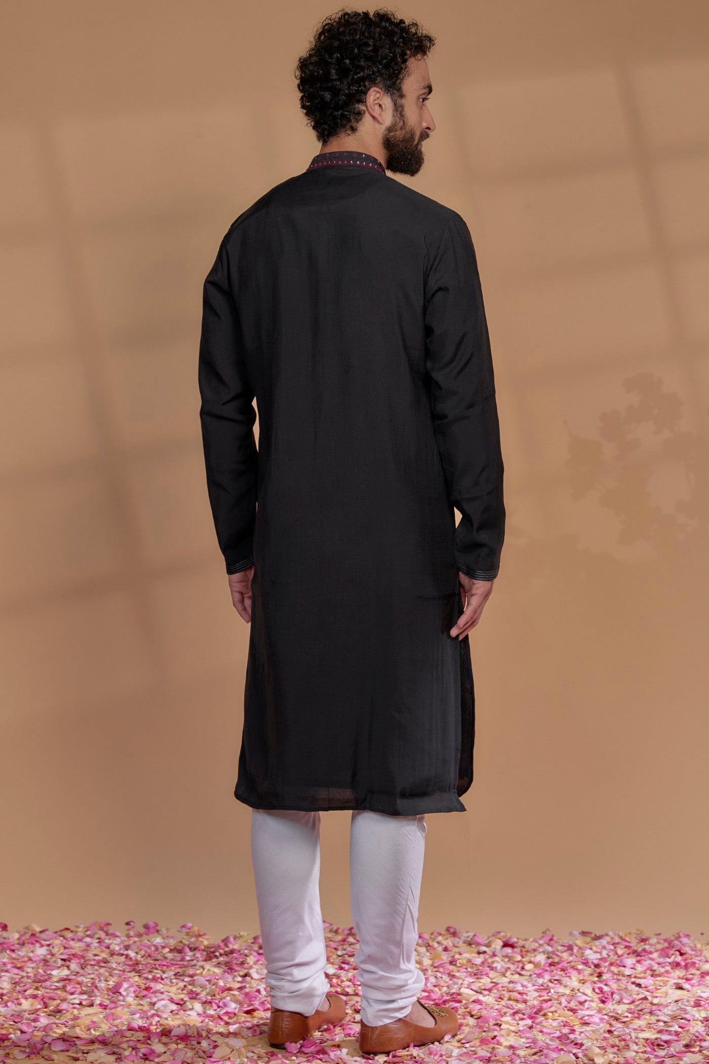 Dark Chocolate Brown Silk Mirror Embroidered Kurta Set