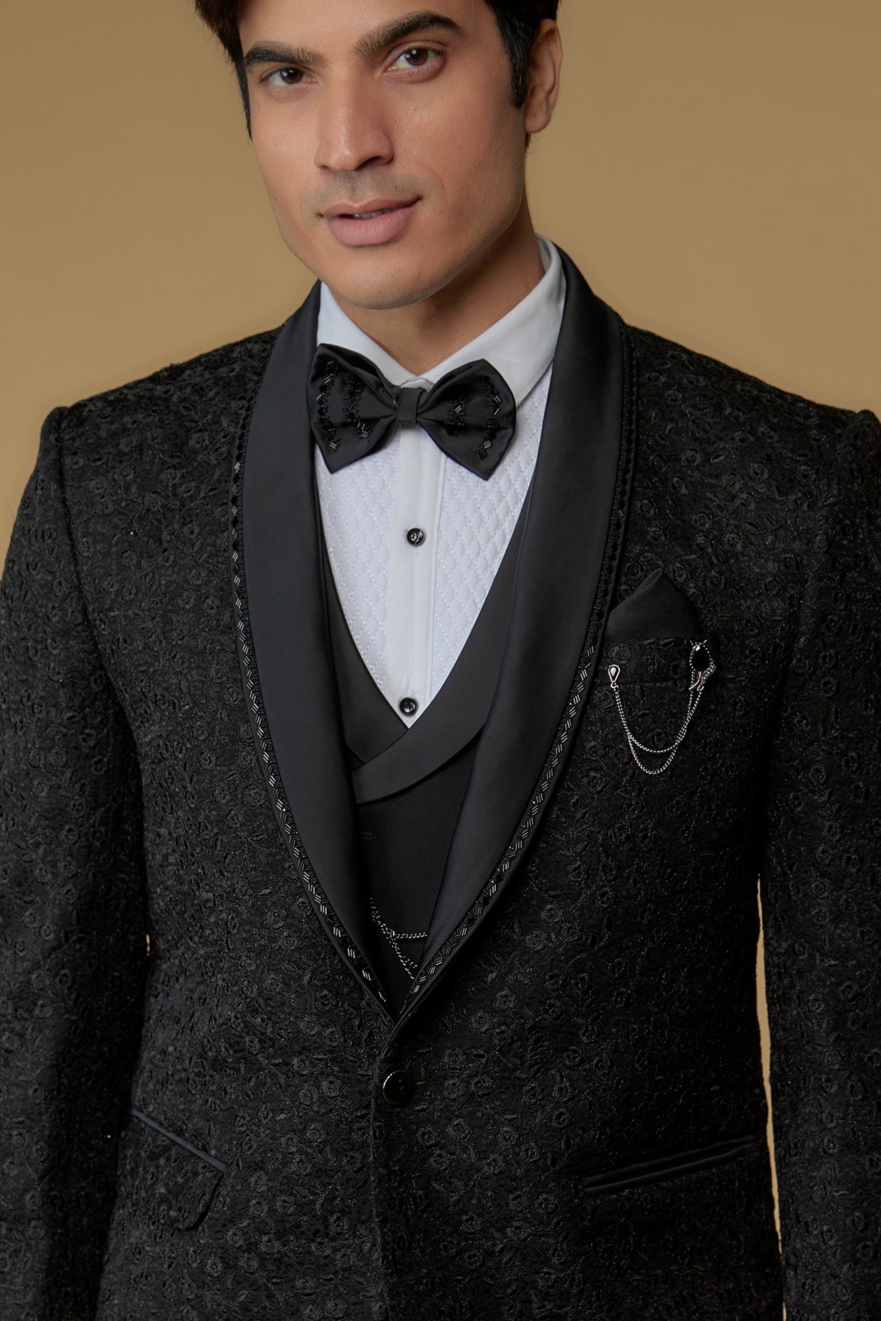 Caviar Black Japanese Suiting Hand Embroidered Tuxedo Set