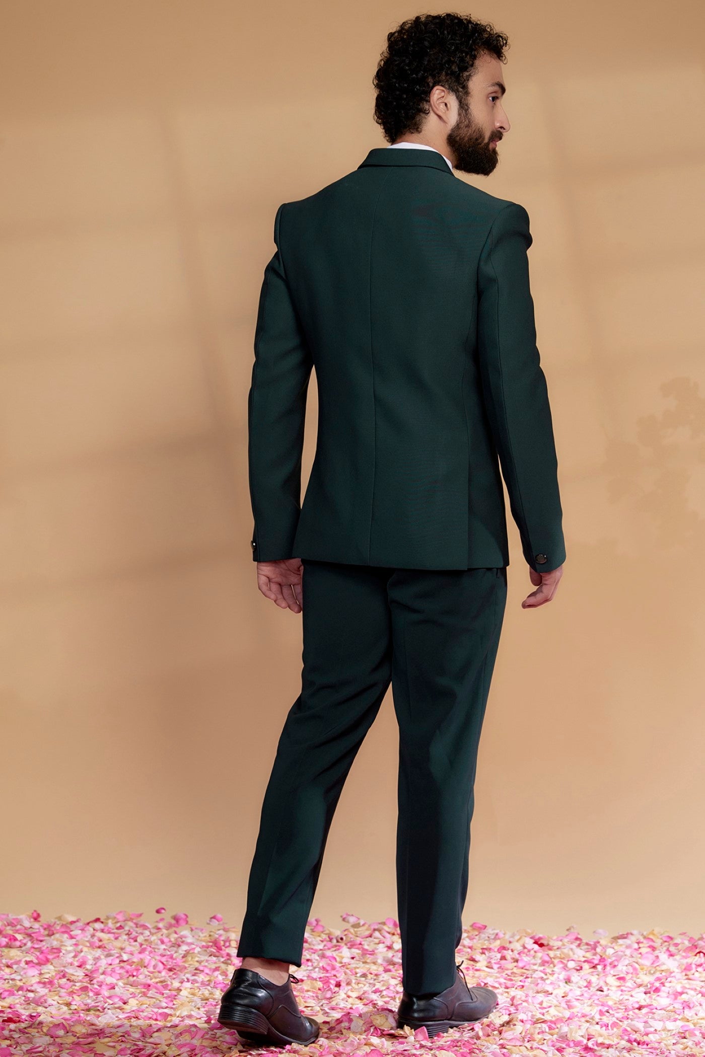 Deep Green Imported Suiting Fabric Embroidered Tuxedo Set