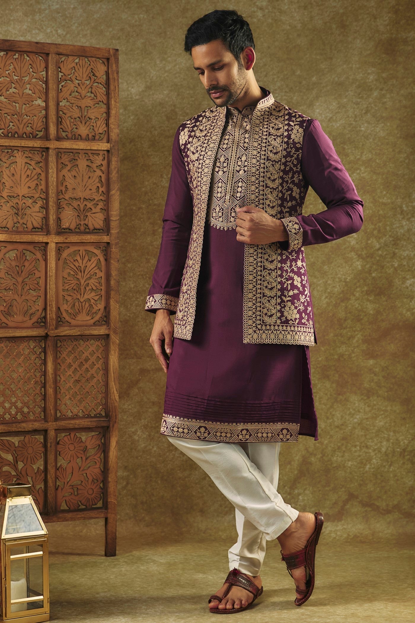 Wine Open-Indo Western set with sequin and resham embroidery