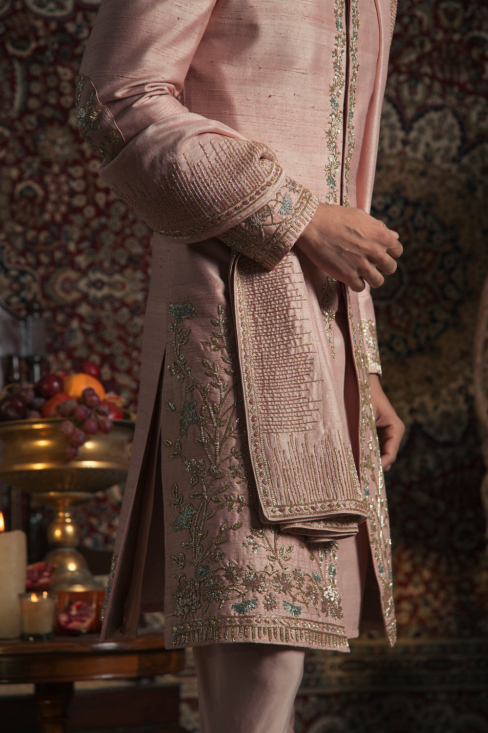 Powder Pink Nilofer Sherwani Set - Auraya Fashion -  - #tag1# - #tag2# - #tag3# - #tag3#