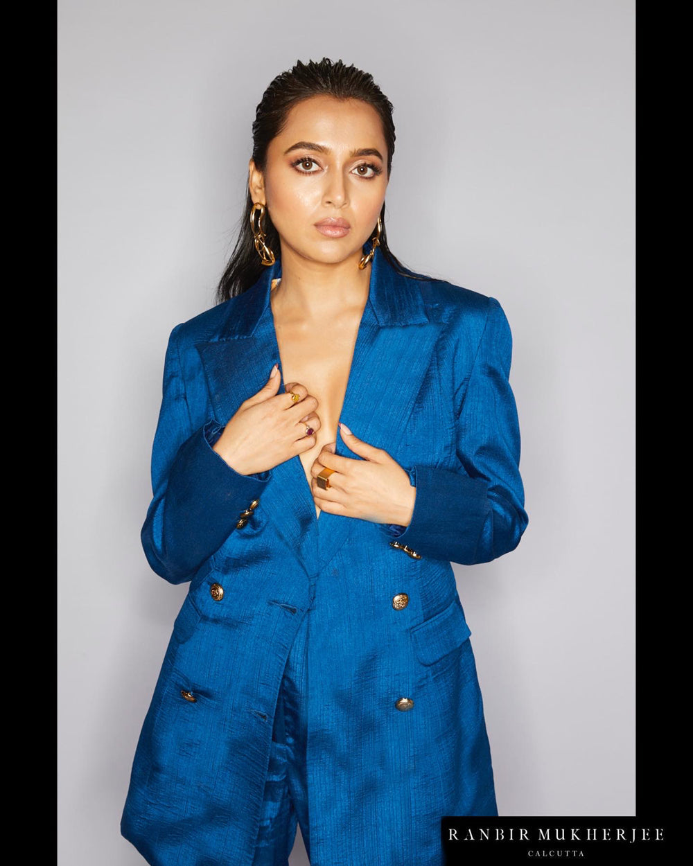 Dark Blue Nysa Silk Blazer Set - Auraya Fashion -  - #tag1# - #tag2# - #tag3# - #tag3#