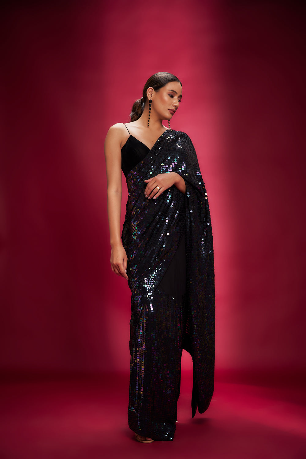 Black Sequins Saree Set - Auraya Fashion -  - #tag1# - #tag2# - #tag3# - #tag3#