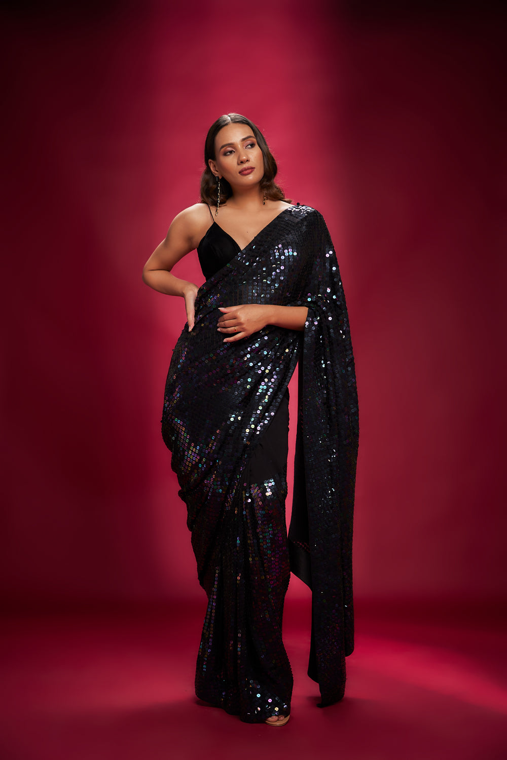 Black Sequins Saree Set - Auraya Fashion -  - #tag1# - #tag2# - #tag3# - #tag3#