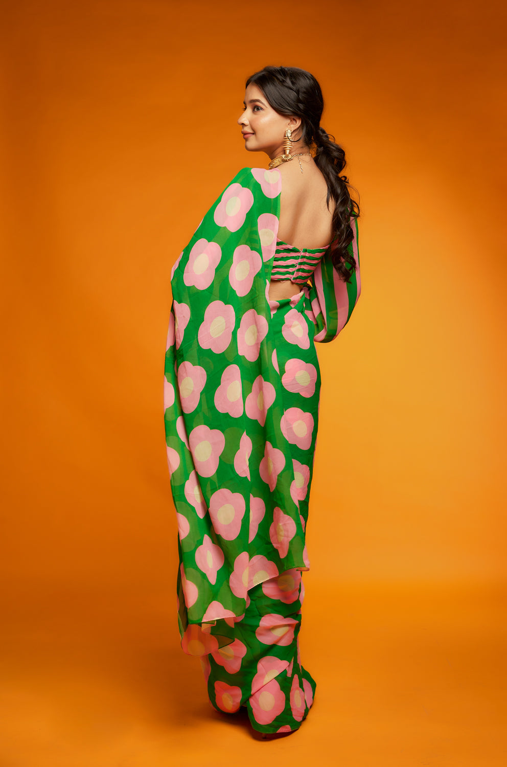 Pink & Green Viscose Georgette Floral Printed Saree Set - Auraya Fashion -  - #tag1# - #tag2# - #tag3# - #tag3#