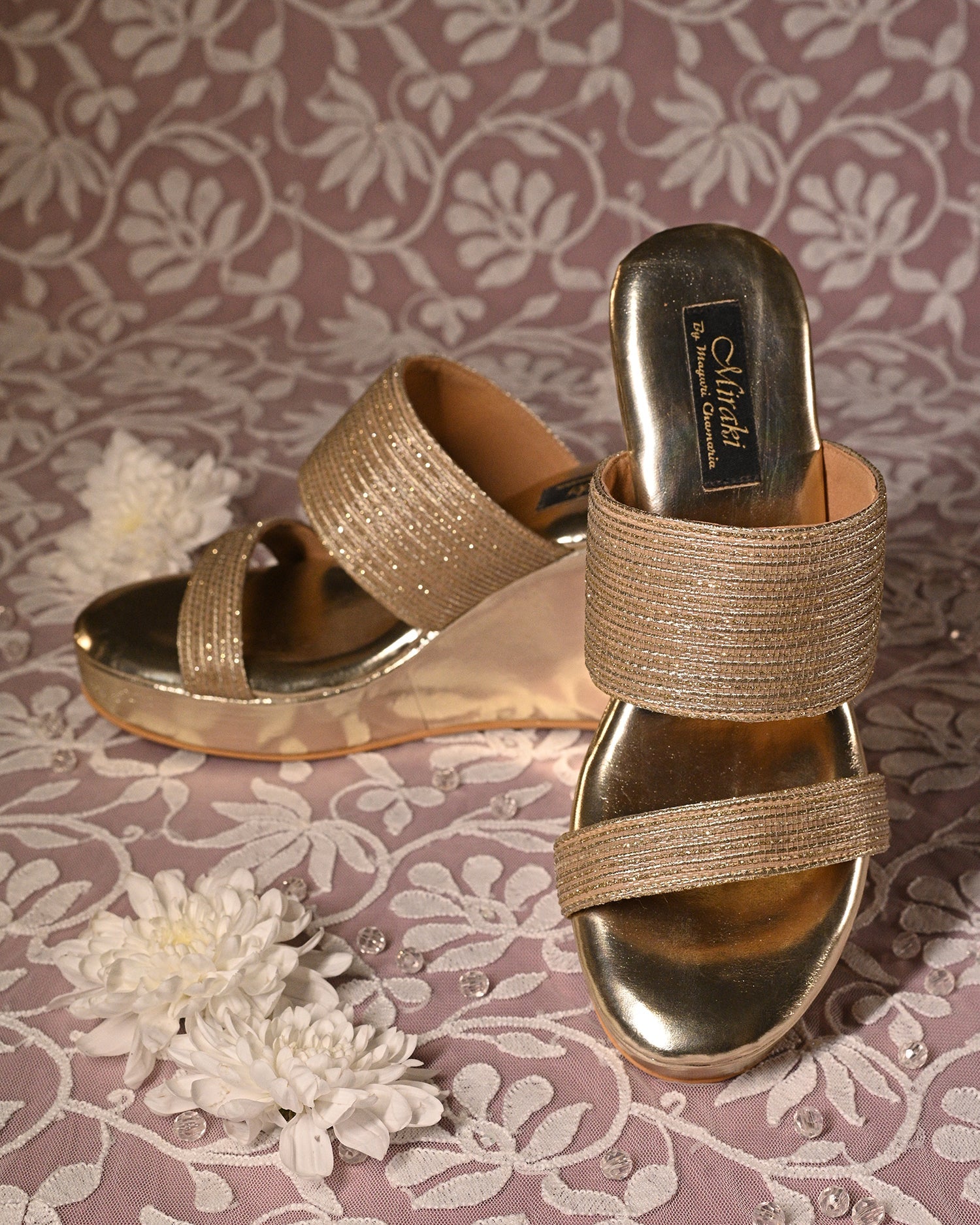 Gold Handwork Dual Strap Wedges