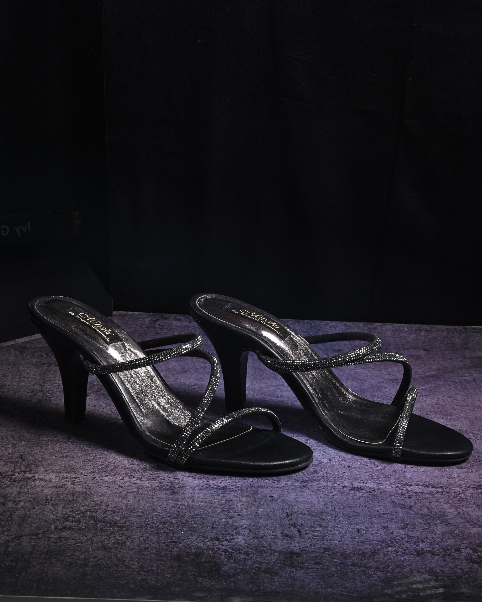 Black Rhinestone Strappy Heels