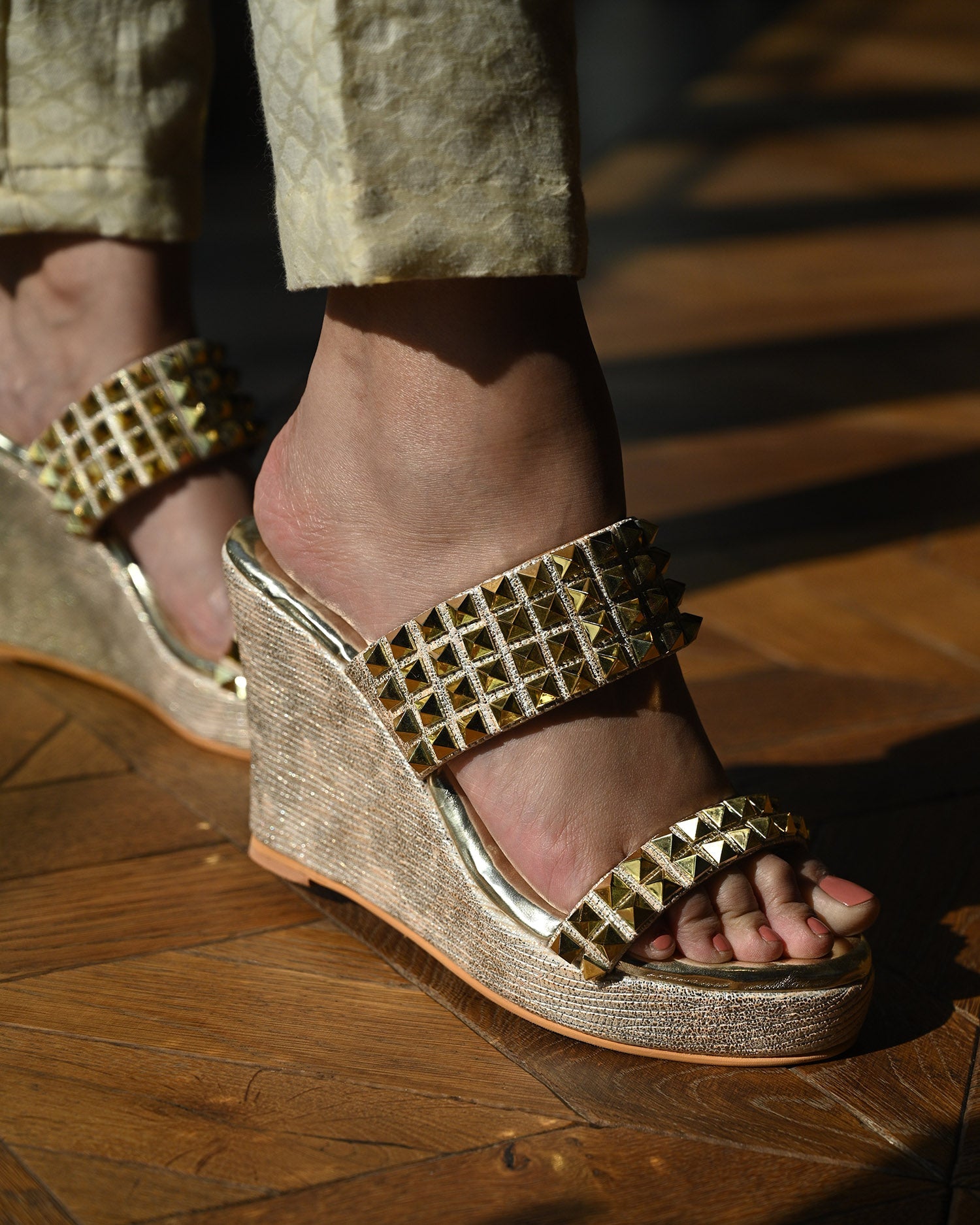 Gold Studded Wedges