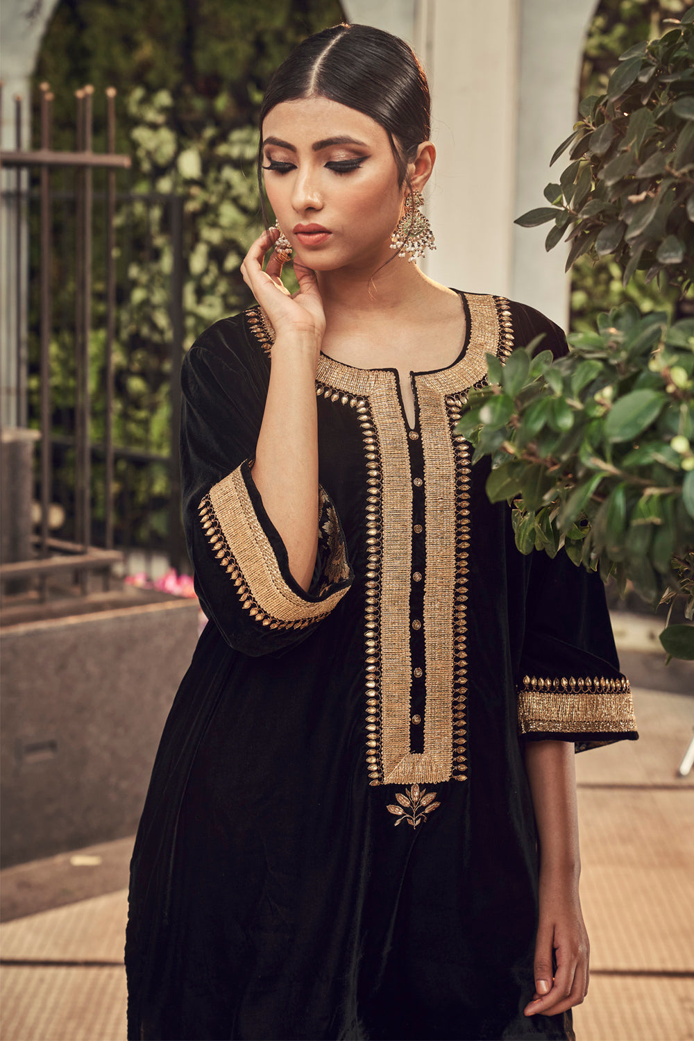 All Black Vevet Kurta  And Salwar Set - Auraya Fashion -  - #tag1# - #tag2# - #tag3# - #tag3#