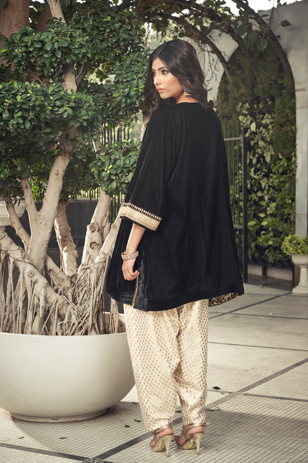 Black Velvet Kurta With Dhoti Salwar - Auraya Fashion -  - #tag1# - #tag2# - #tag3# - #tag3#