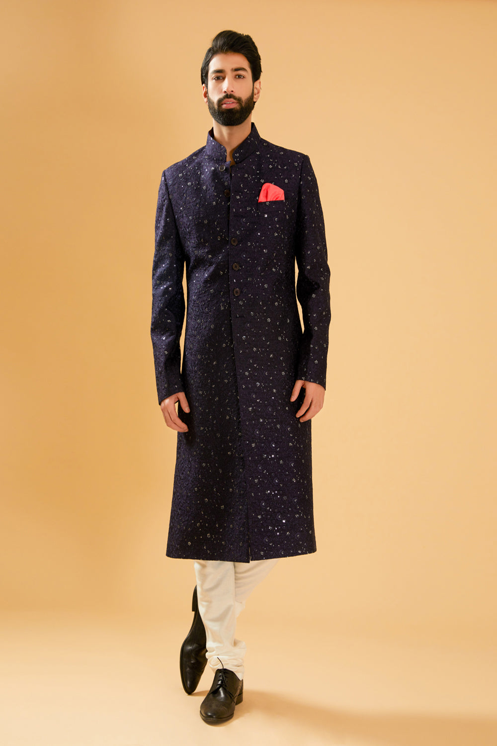 Navy Silk Achkan - Auraya Fashion - Raghavendra Rathore - #tag1# - #tag2# - #tag3# - #tag3#