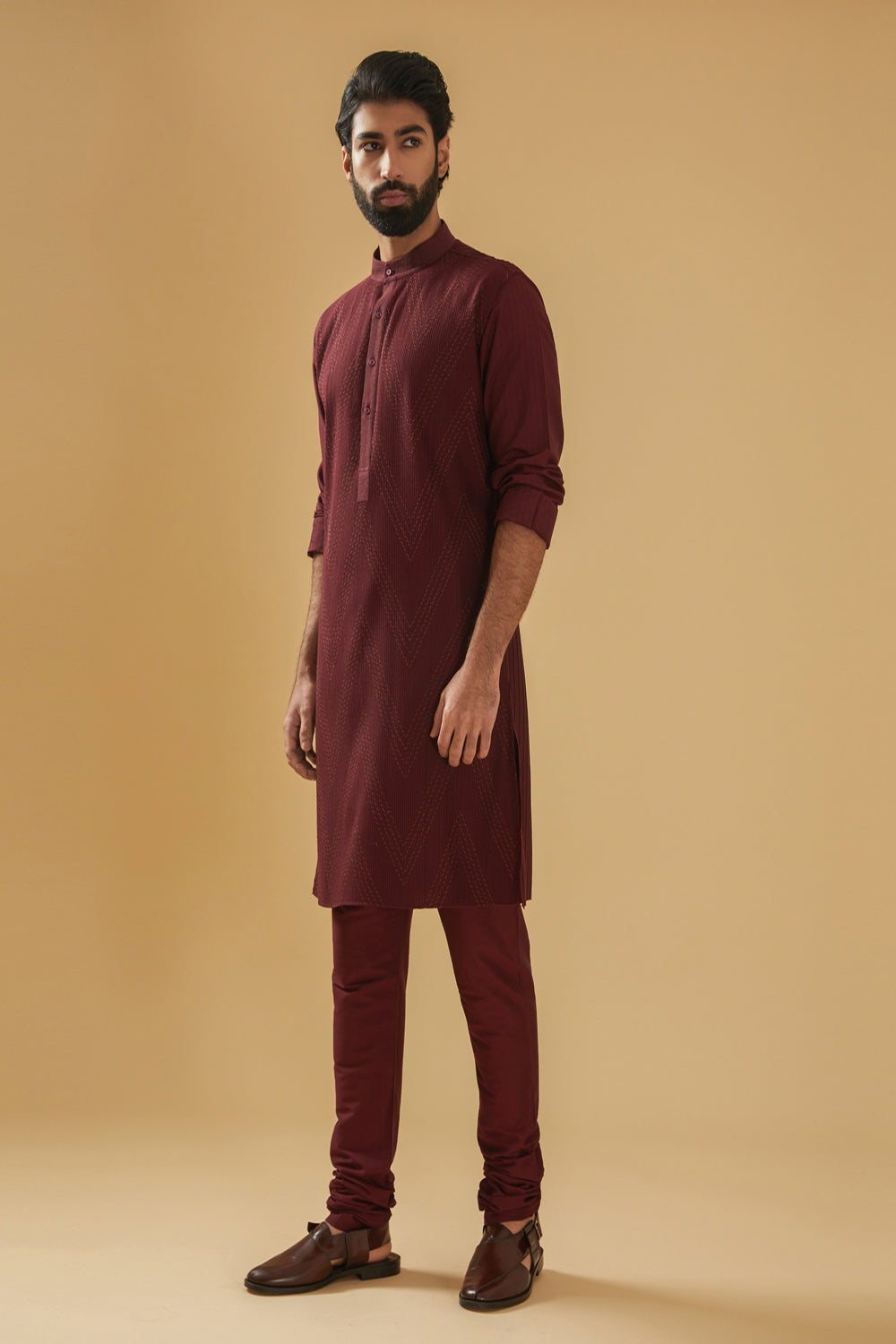 Wine Silk Kurta