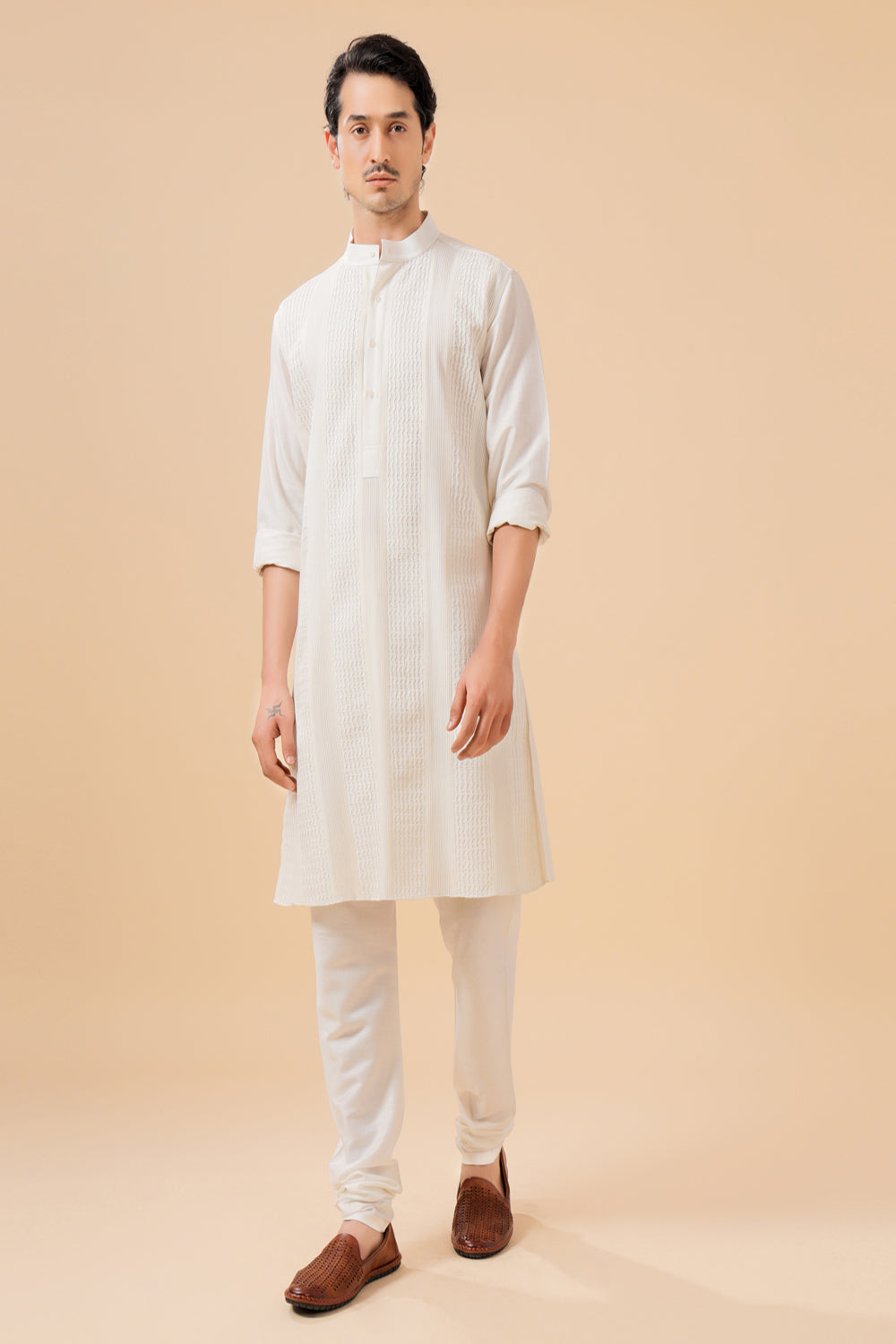 Off White Silk Kurta - Auraya Fashion - Raghavendra Rathore - #tag1# - #tag2# - #tag3# - #tag3#