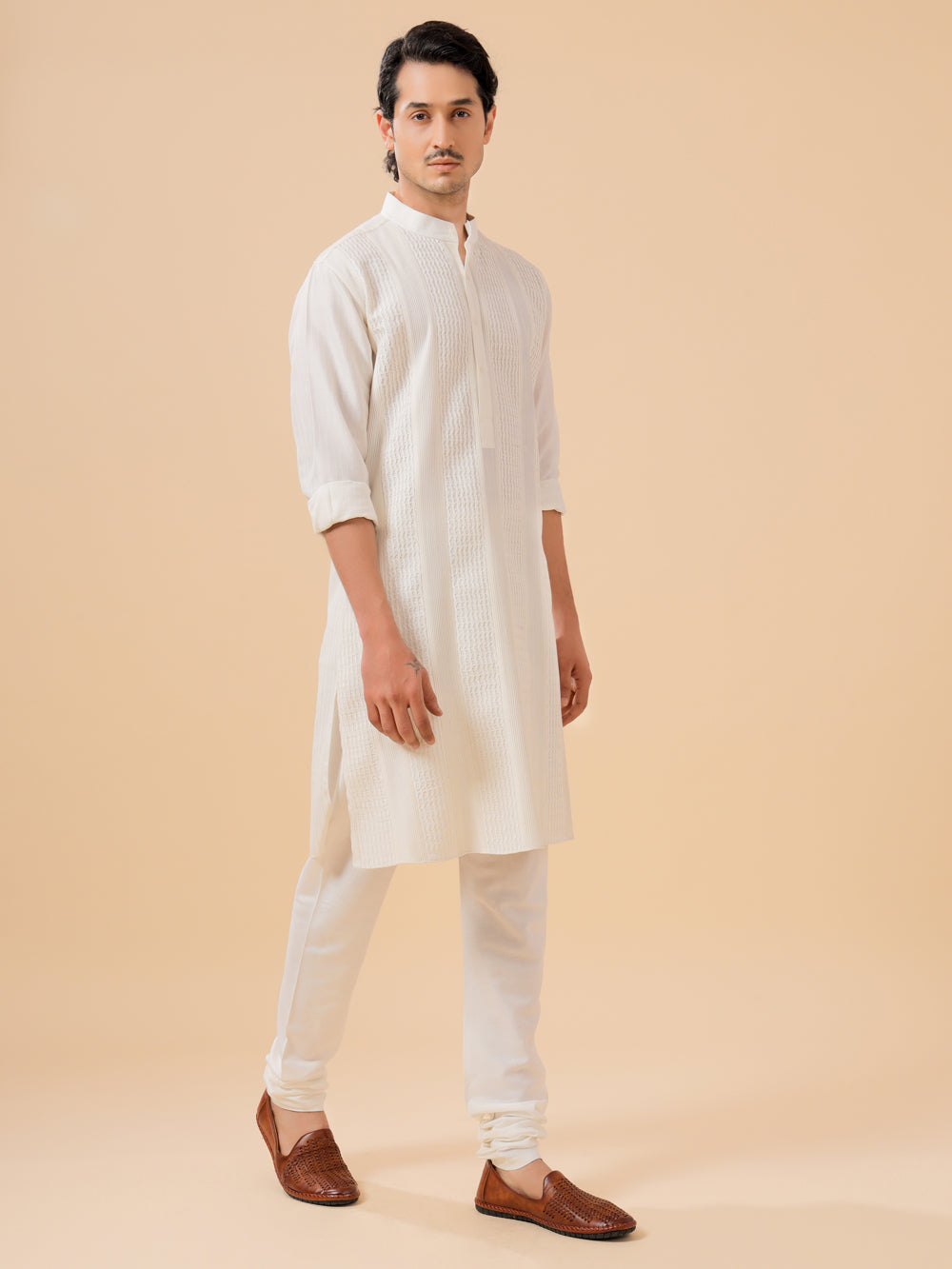 Off White Silk Kurta - Auraya Fashion -  - #tag1# - #tag2# - #tag3# - #tag3#