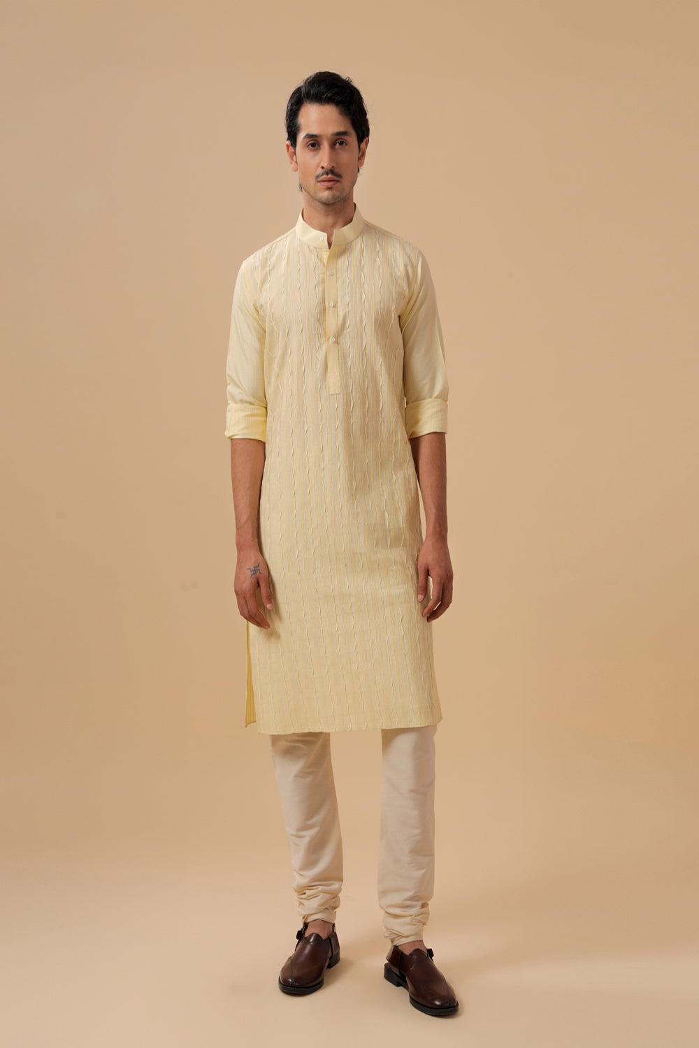 Light Gold Silk Kurta - Auraya Fashion - Raghavendra Rathore - #tag1# - #tag2# - #tag3# - #tag3#