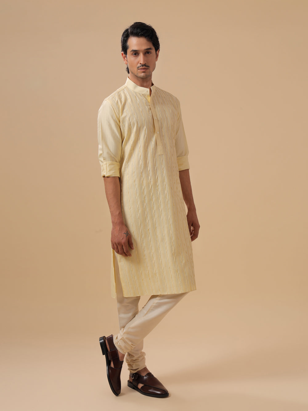 Light Gold Silk Kurta - Auraya Fashion -  - #tag1# - #tag2# - #tag3# - #tag3#