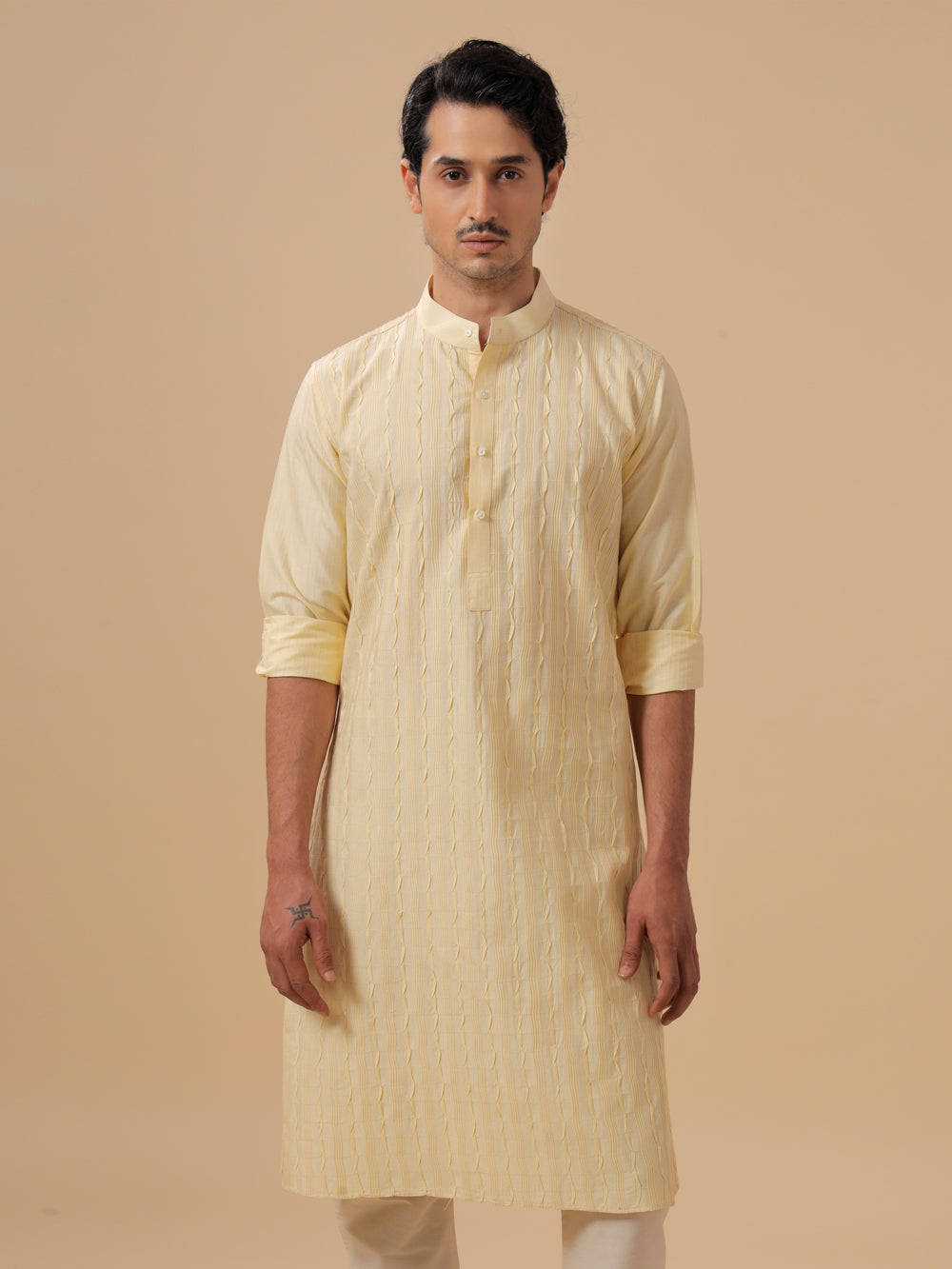 Light Gold Silk Kurta - Auraya Fashion -  - #tag1# - #tag2# - #tag3# - #tag3#